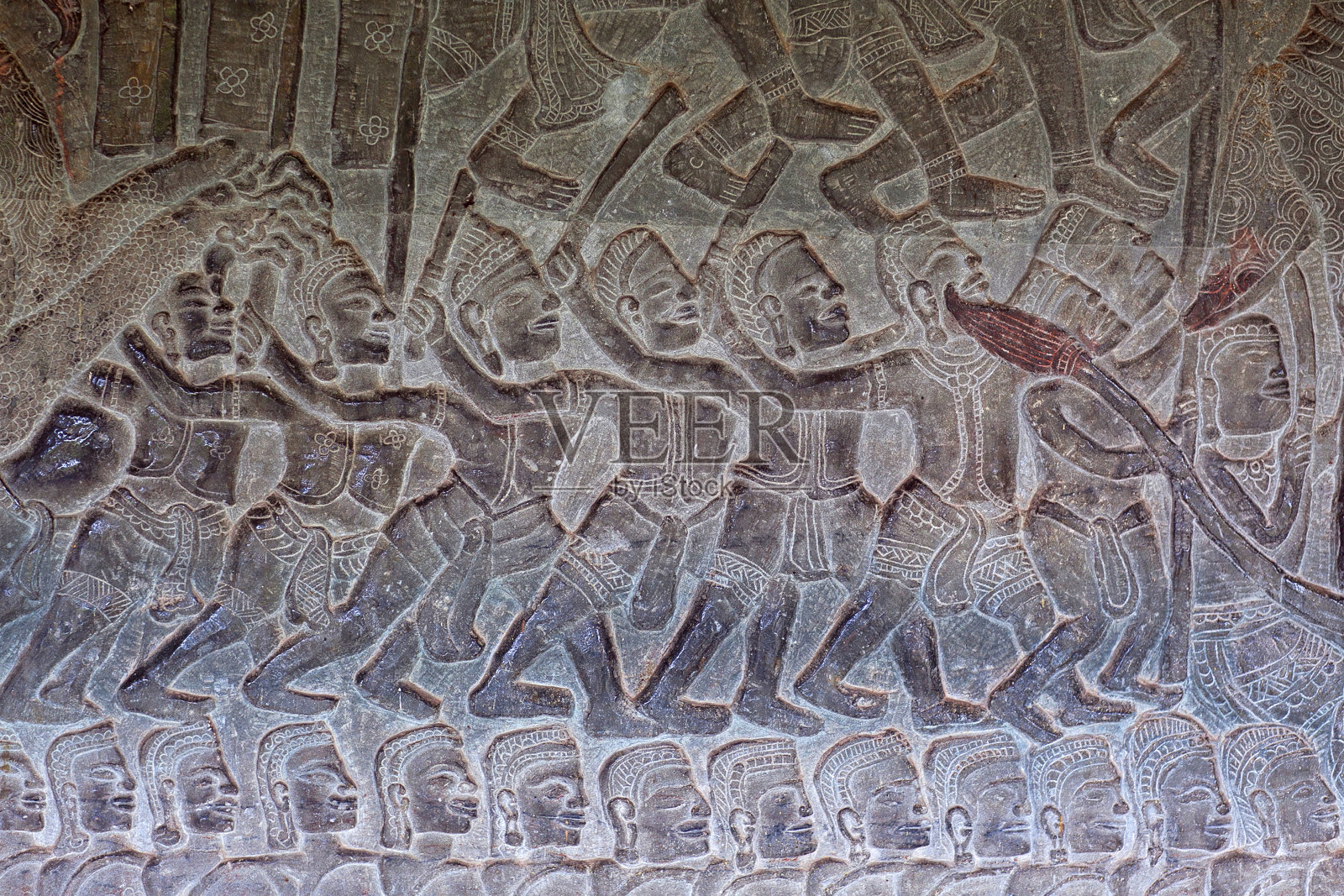 柬埔寨吴哥窟的古代浮雕照片摄影图片