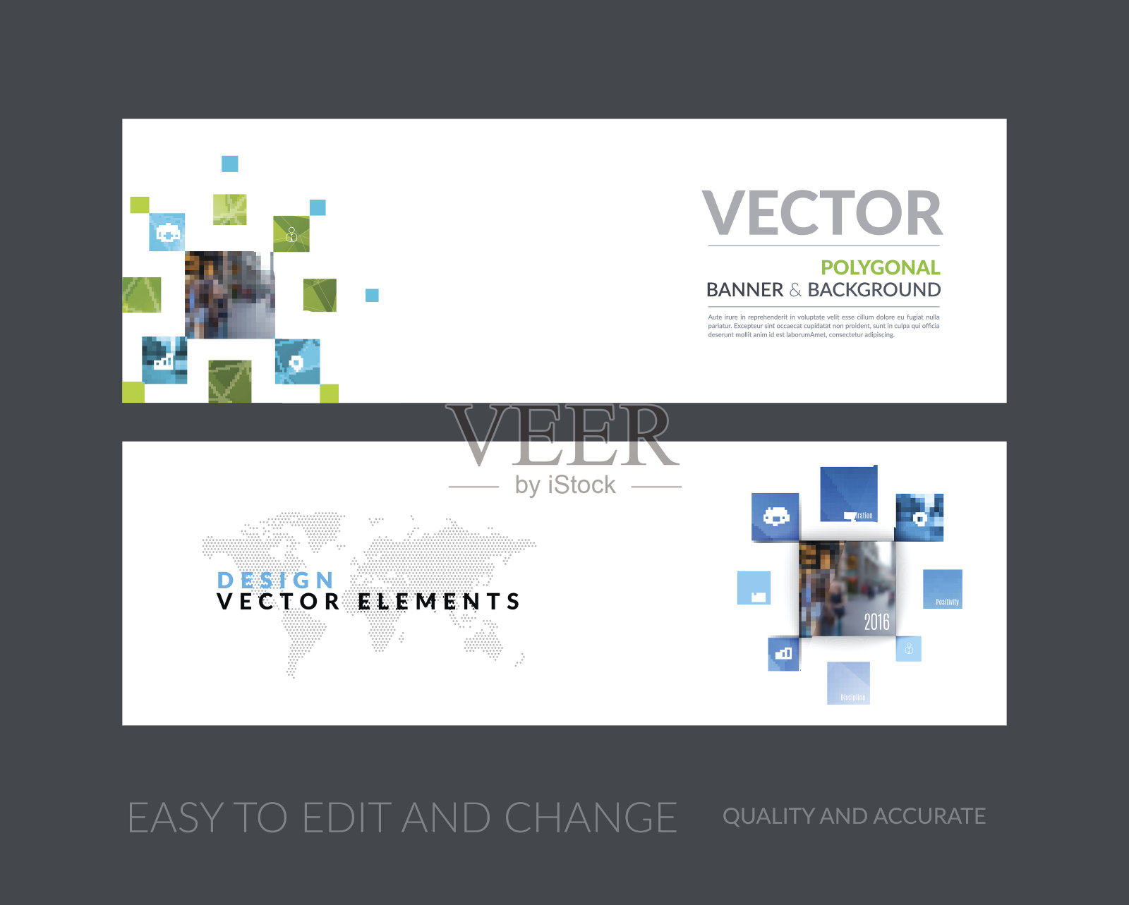 向量集现代水平网站横幅与许多黄色插画图片素材