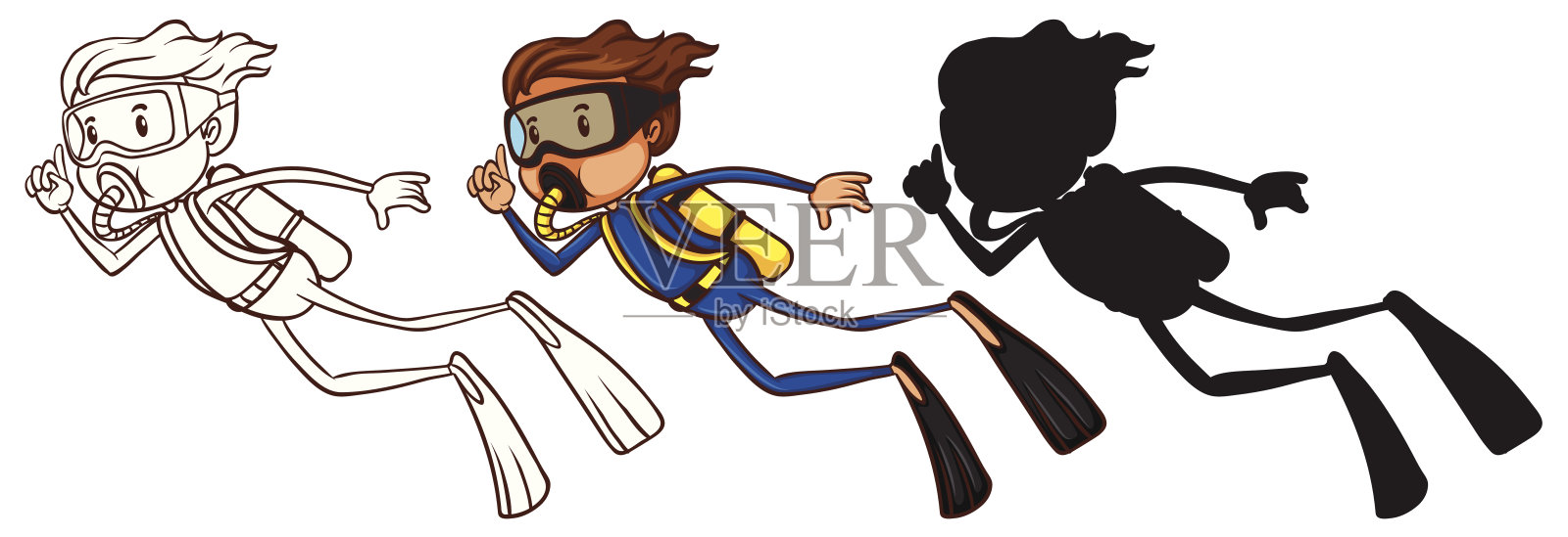 男子水肺潜水素描插画图片素材