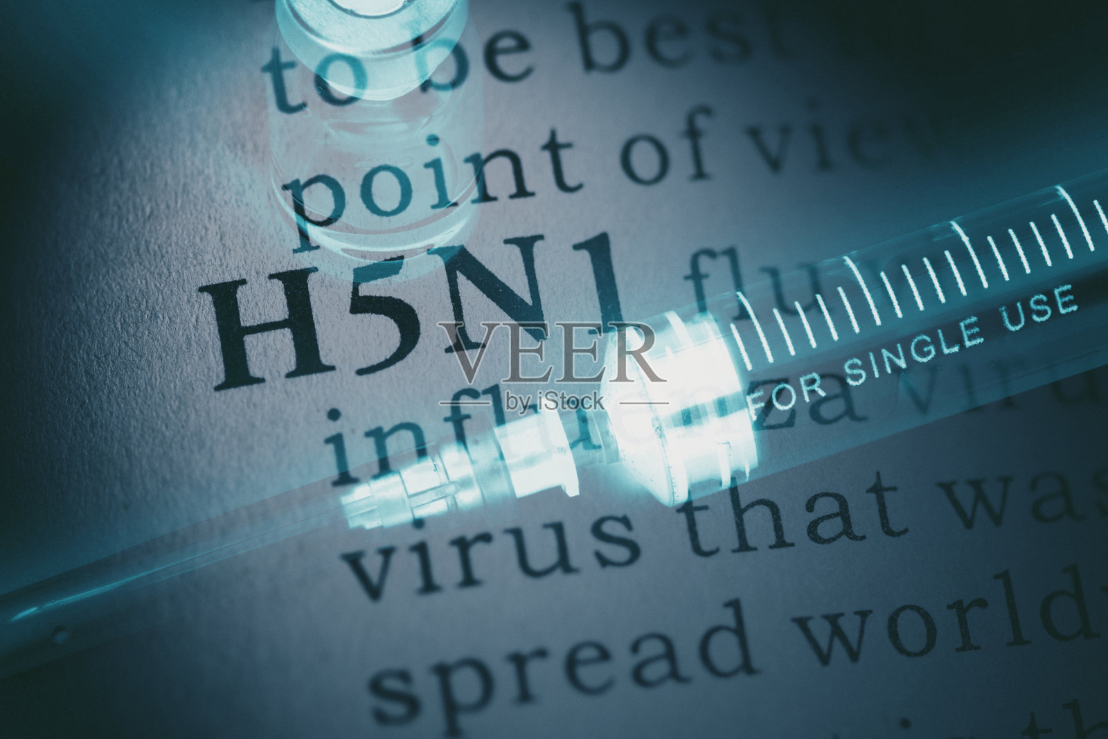 H5N1流感和注射器照片摄影图片