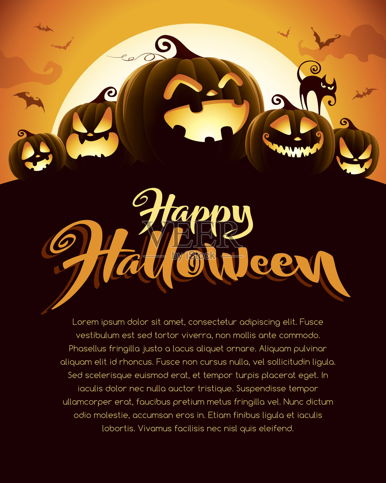 诡异的万圣节之夜有南瓜。海报。设计模板素材