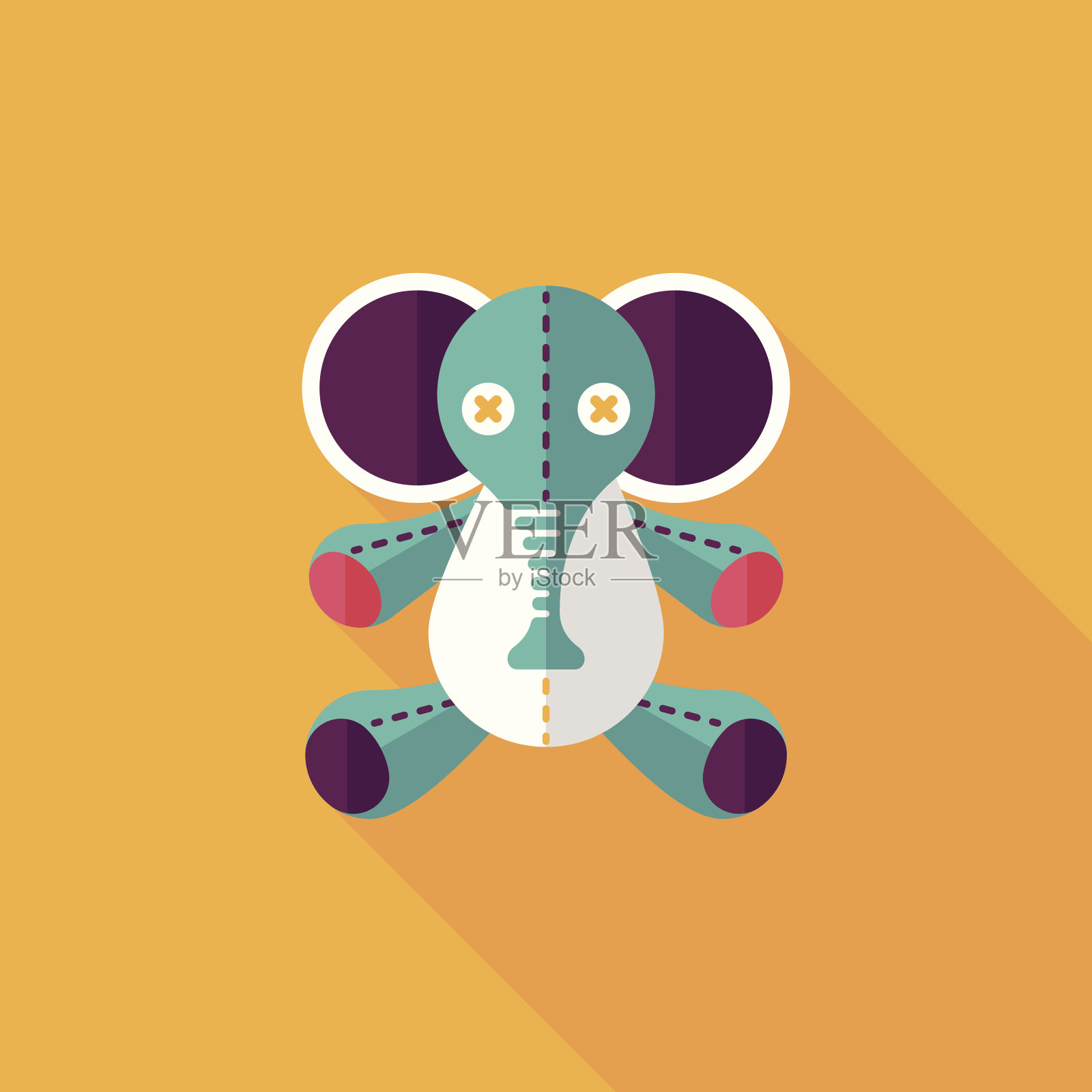 大象娃娃的图标与长影子，eps10插画图片素材