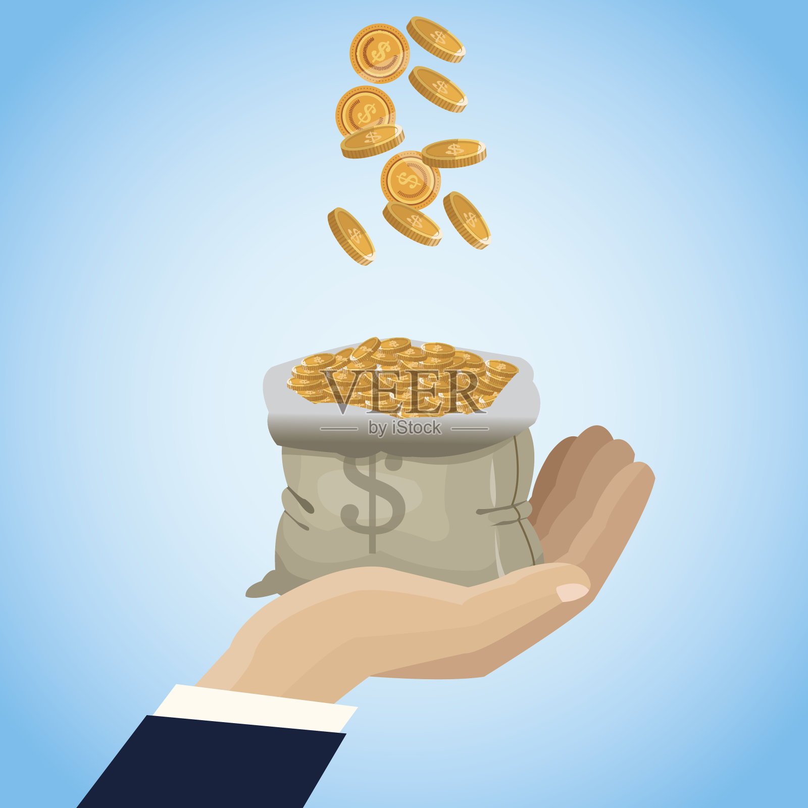 金钱插图在蓝色背景设计插画图片素材