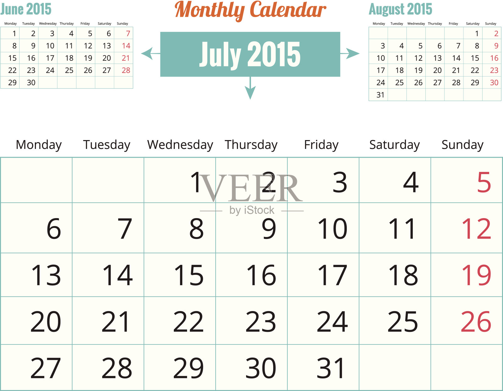 日历2015年7月2日设计模板素材