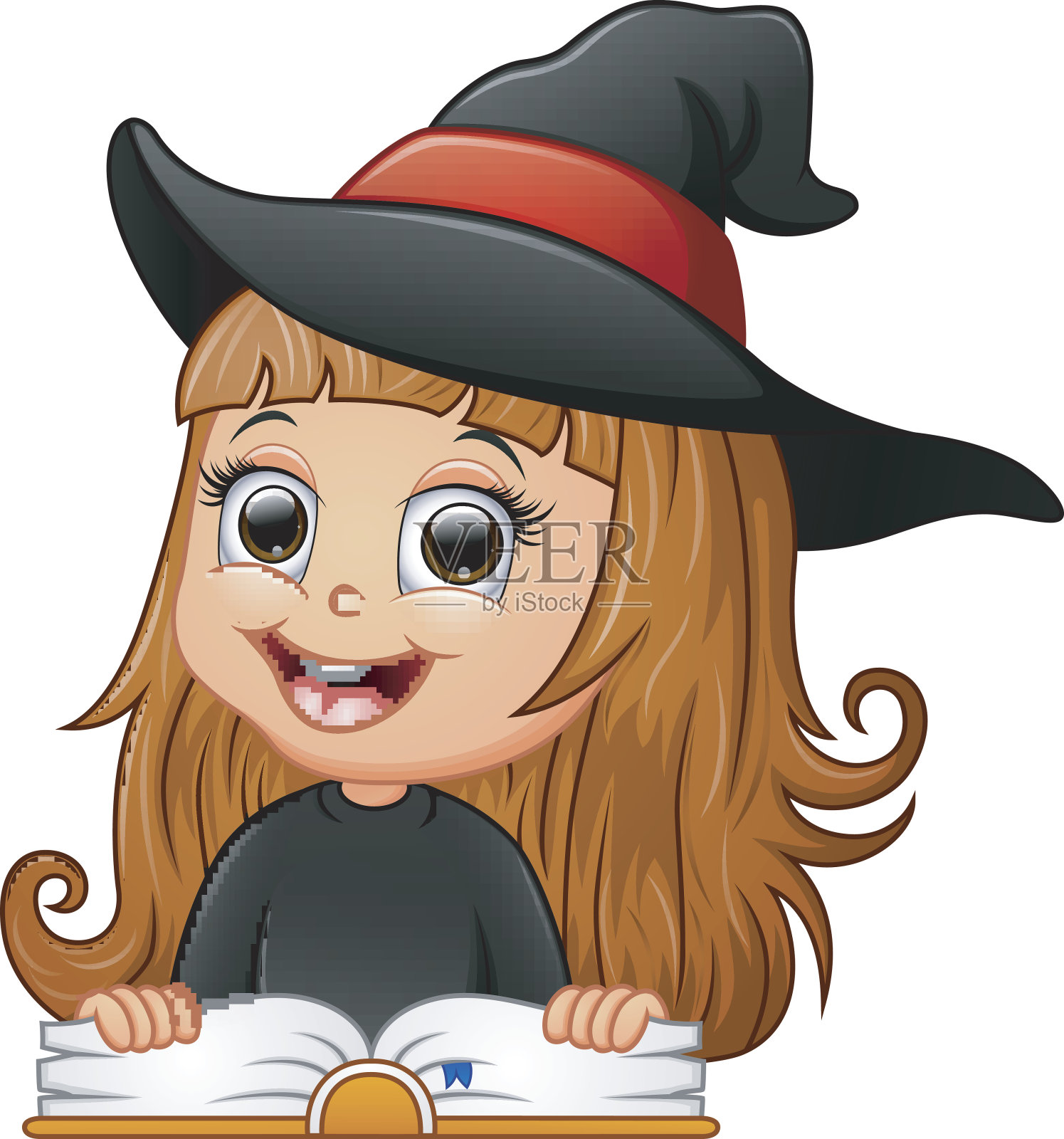 可爱的女孩正在看书插画图片素材