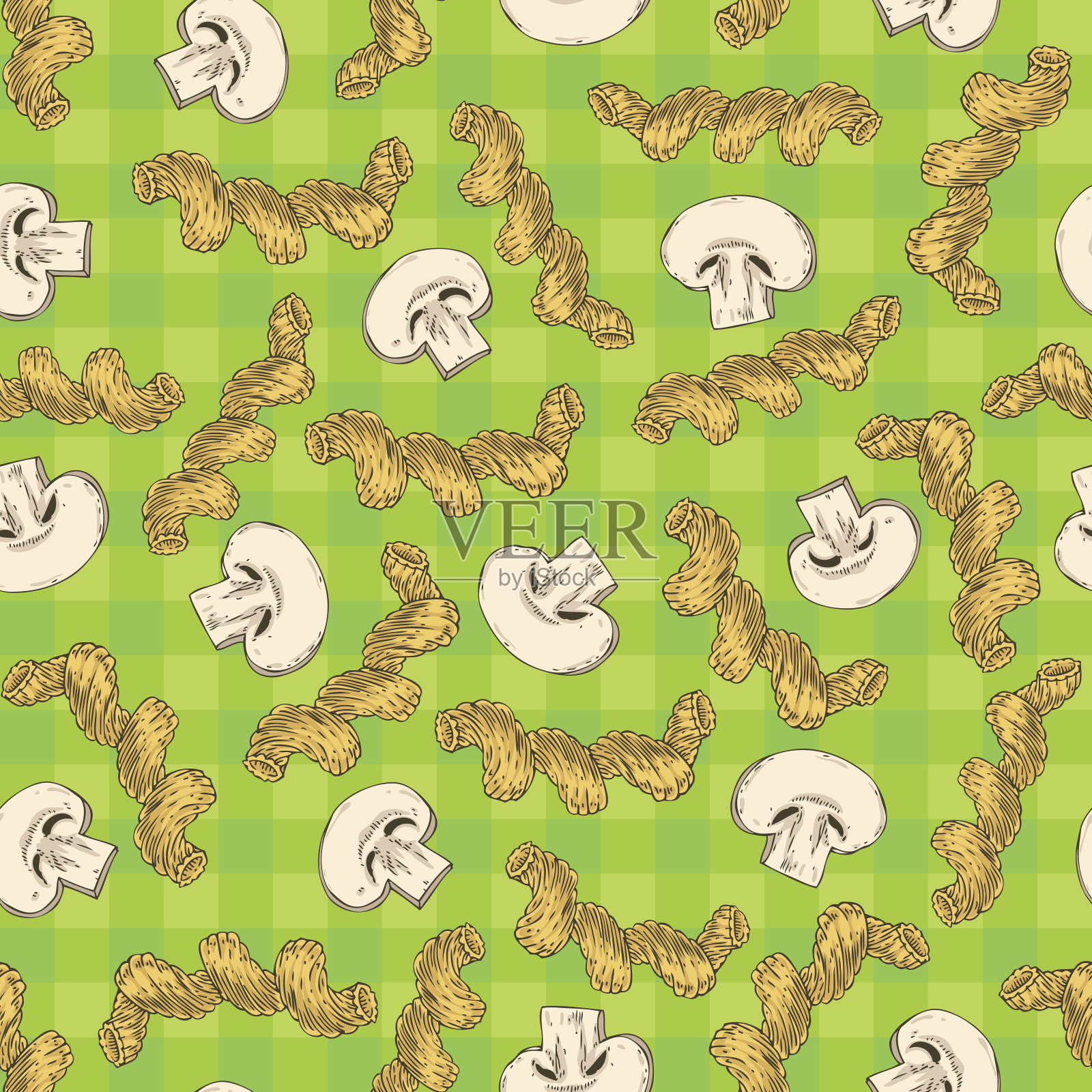 蘑菇片和意大利面无缝模式插画图片素材