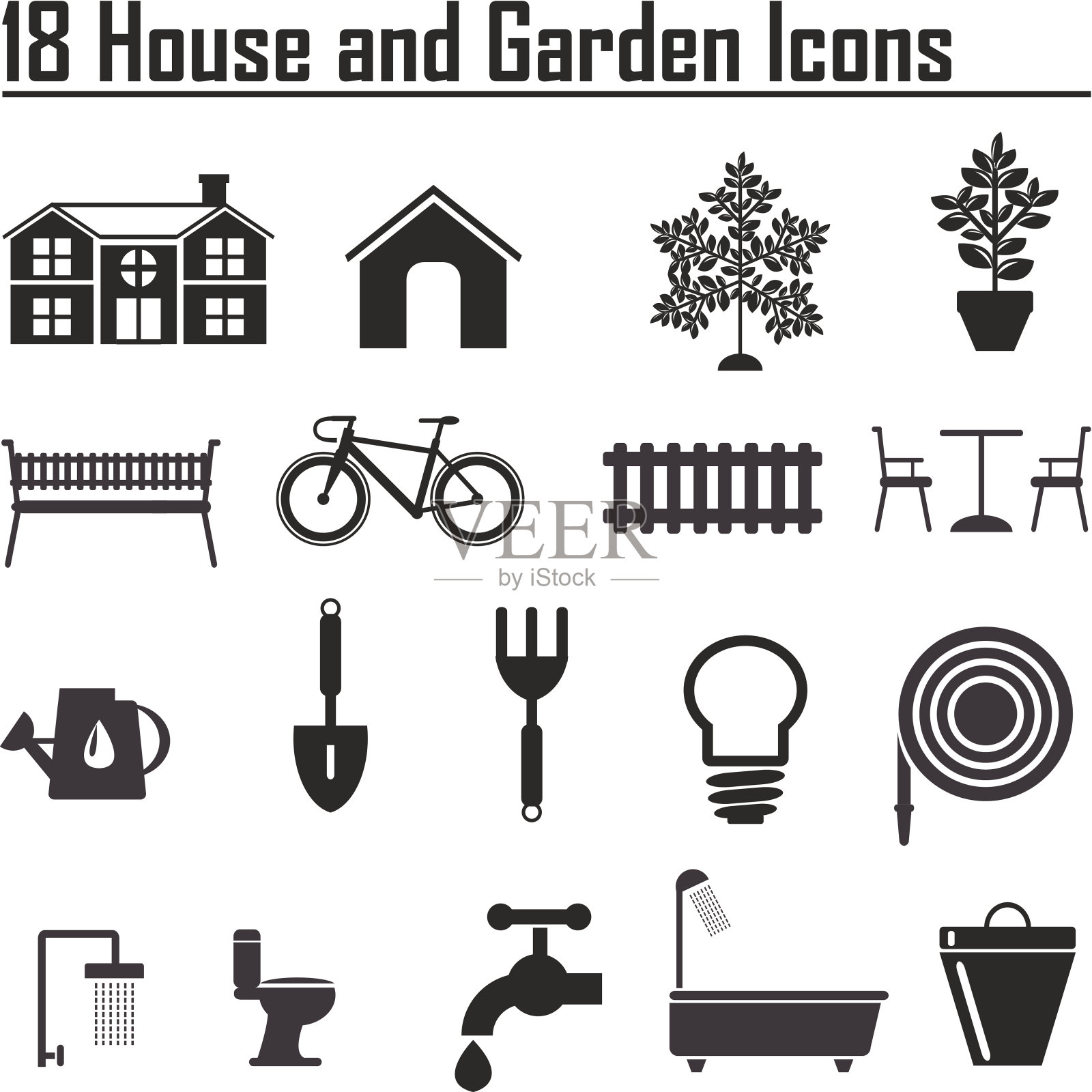 18个房子和花园的图标图标素材