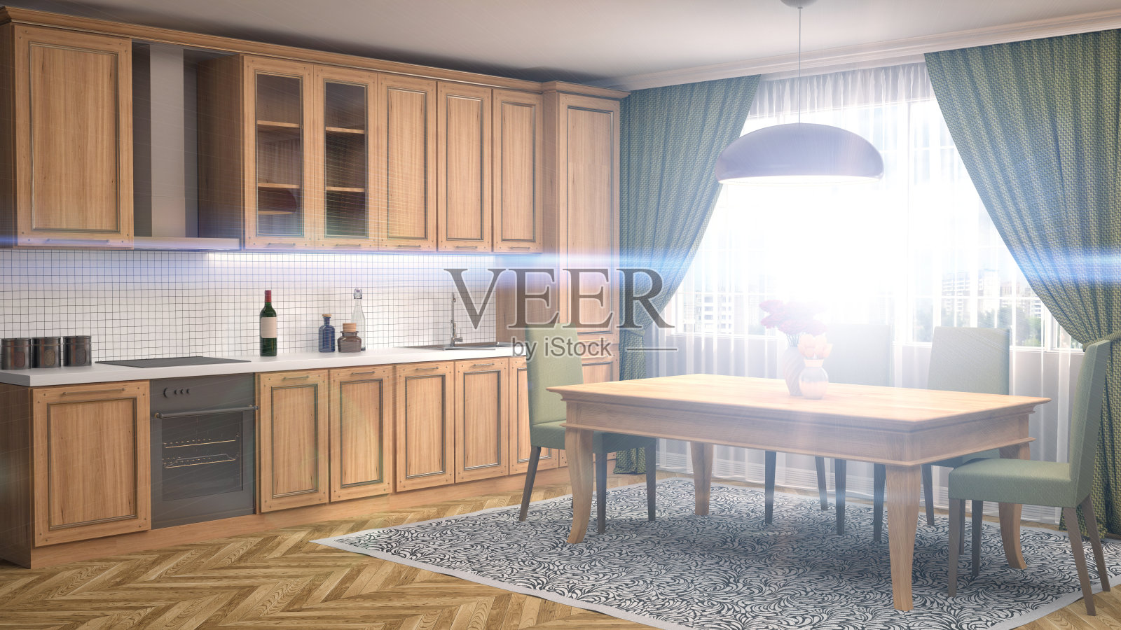 厨房内部。三维演示照片摄影图片