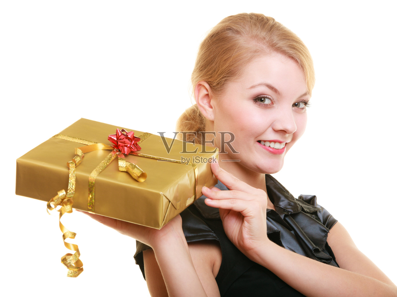 节日爱的幸福理念——女孩用礼盒照片摄影图片