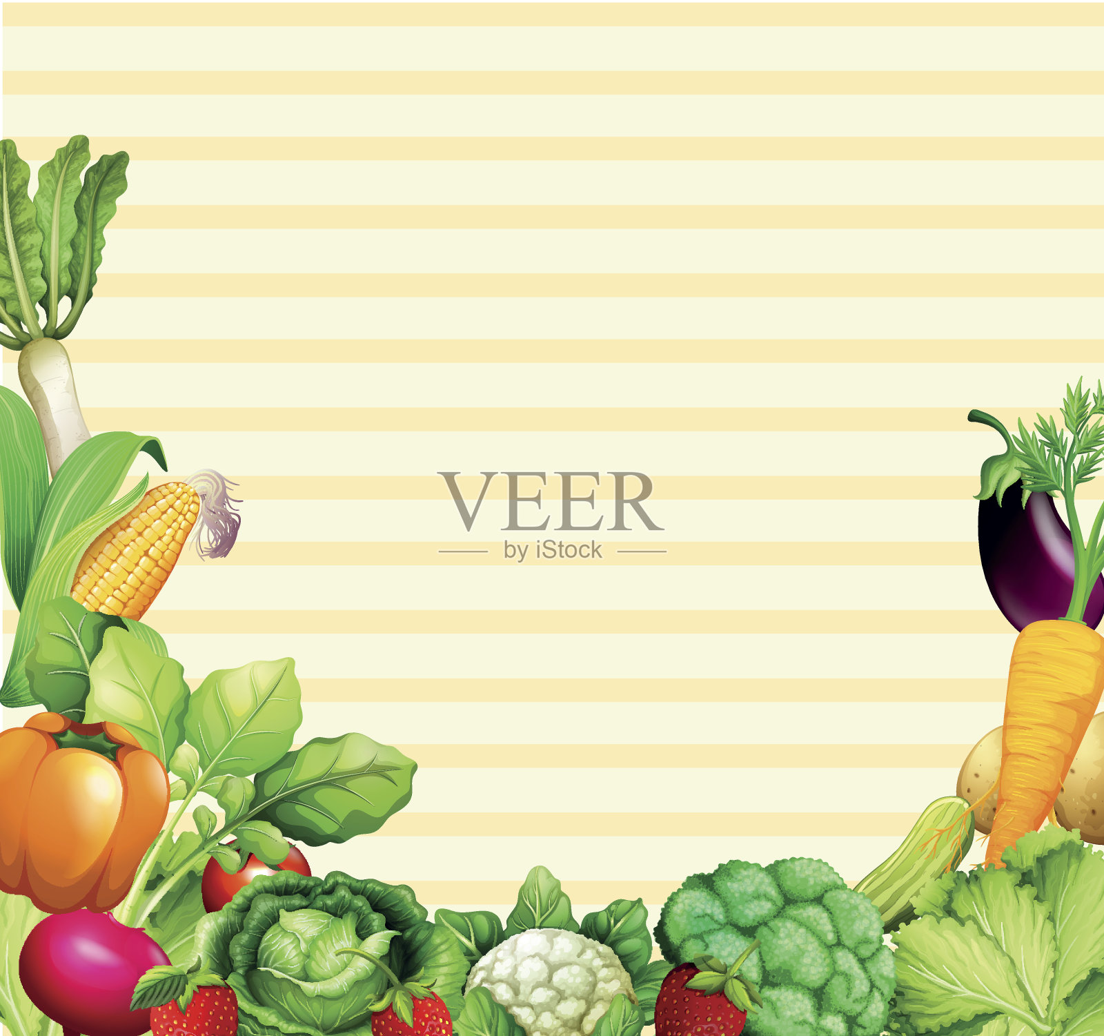 纸上设计有蔬菜和水果插画图片素材