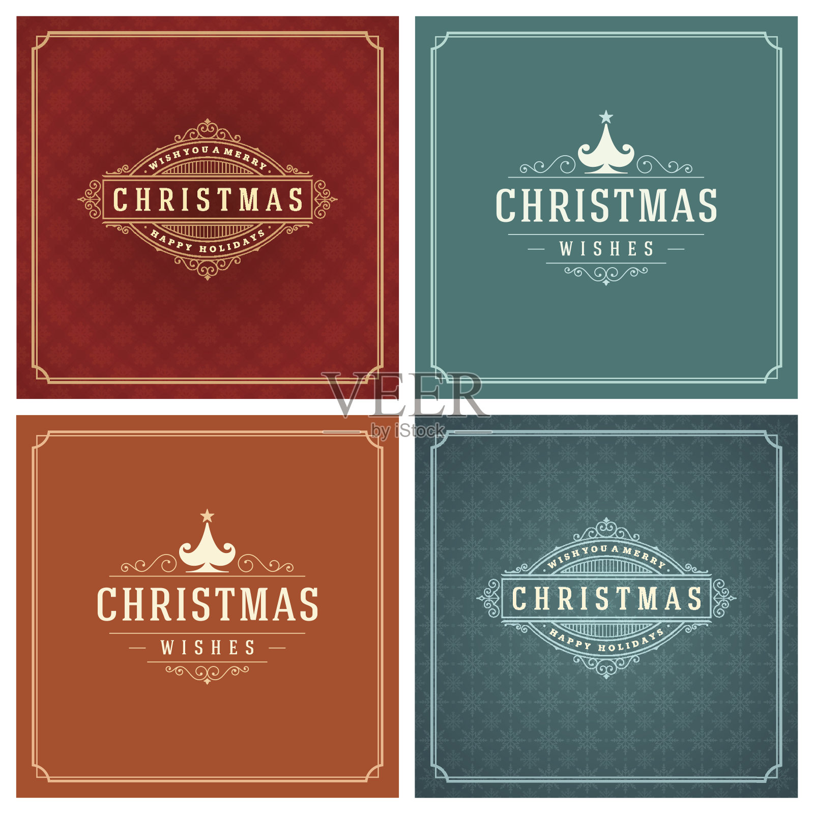 圣诞排版贺卡设计集。插画图片素材