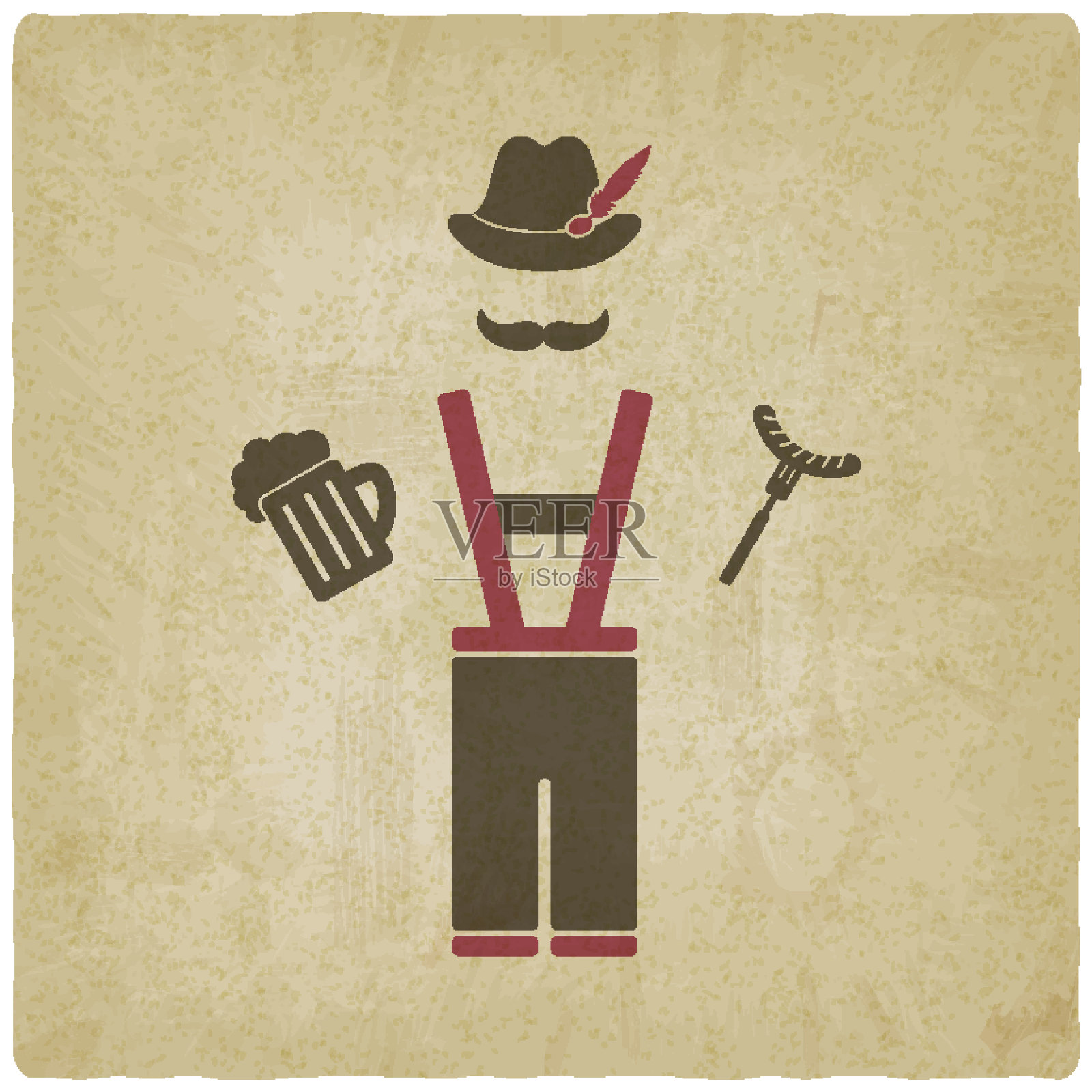 啤酒节上拿着啤酒杯和香肠的男人插画图片素材