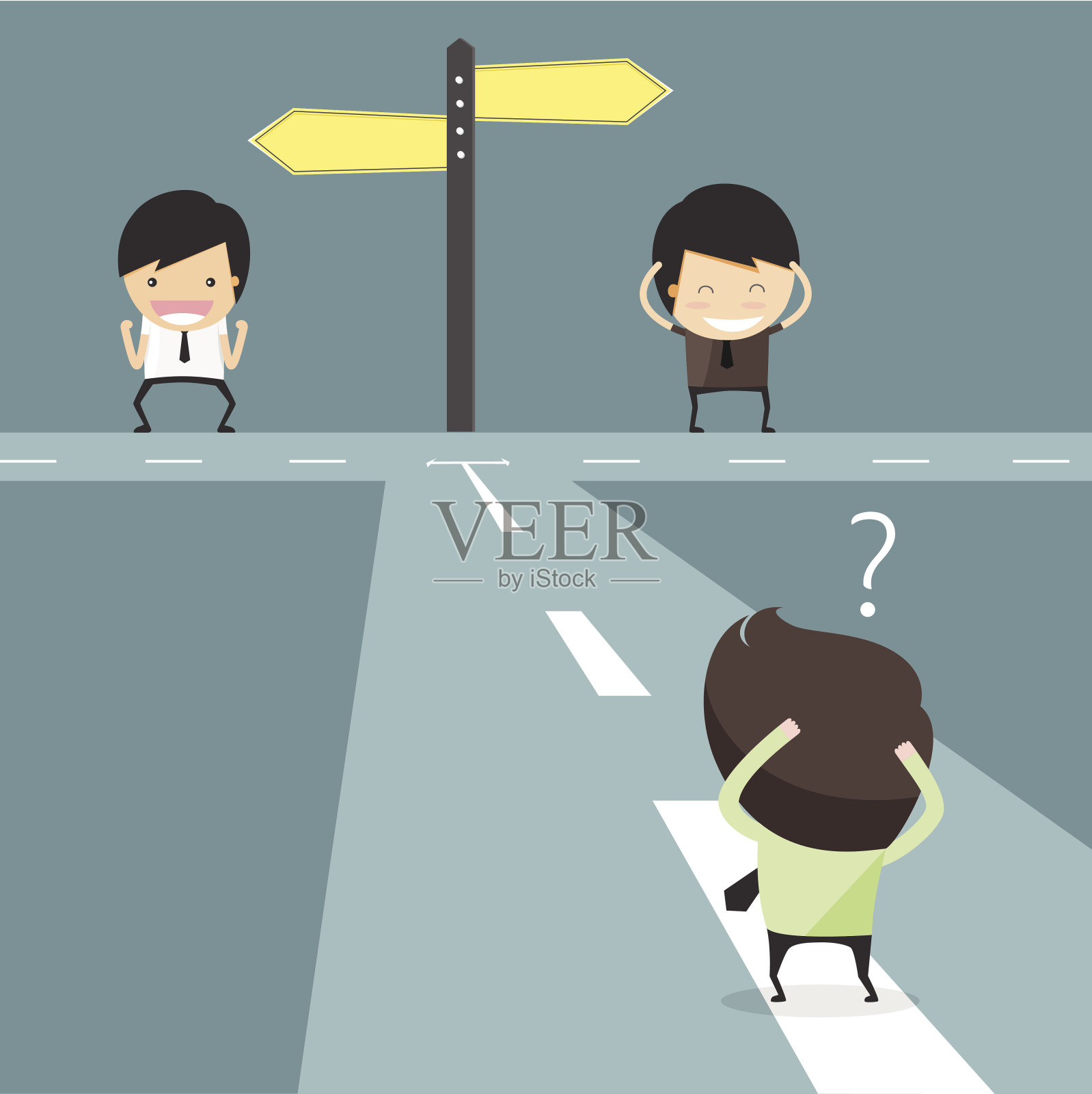 在选择道路上犹豫不决。决定的商人插画图片素材
