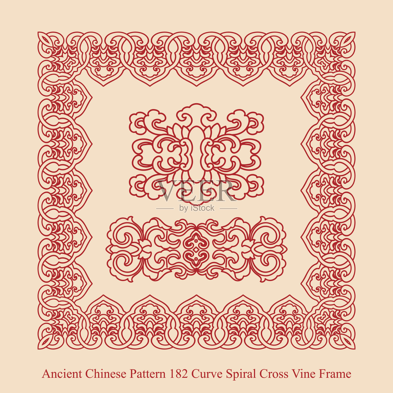 中国古代曲线螺旋交叉藤架图案插画图片素材