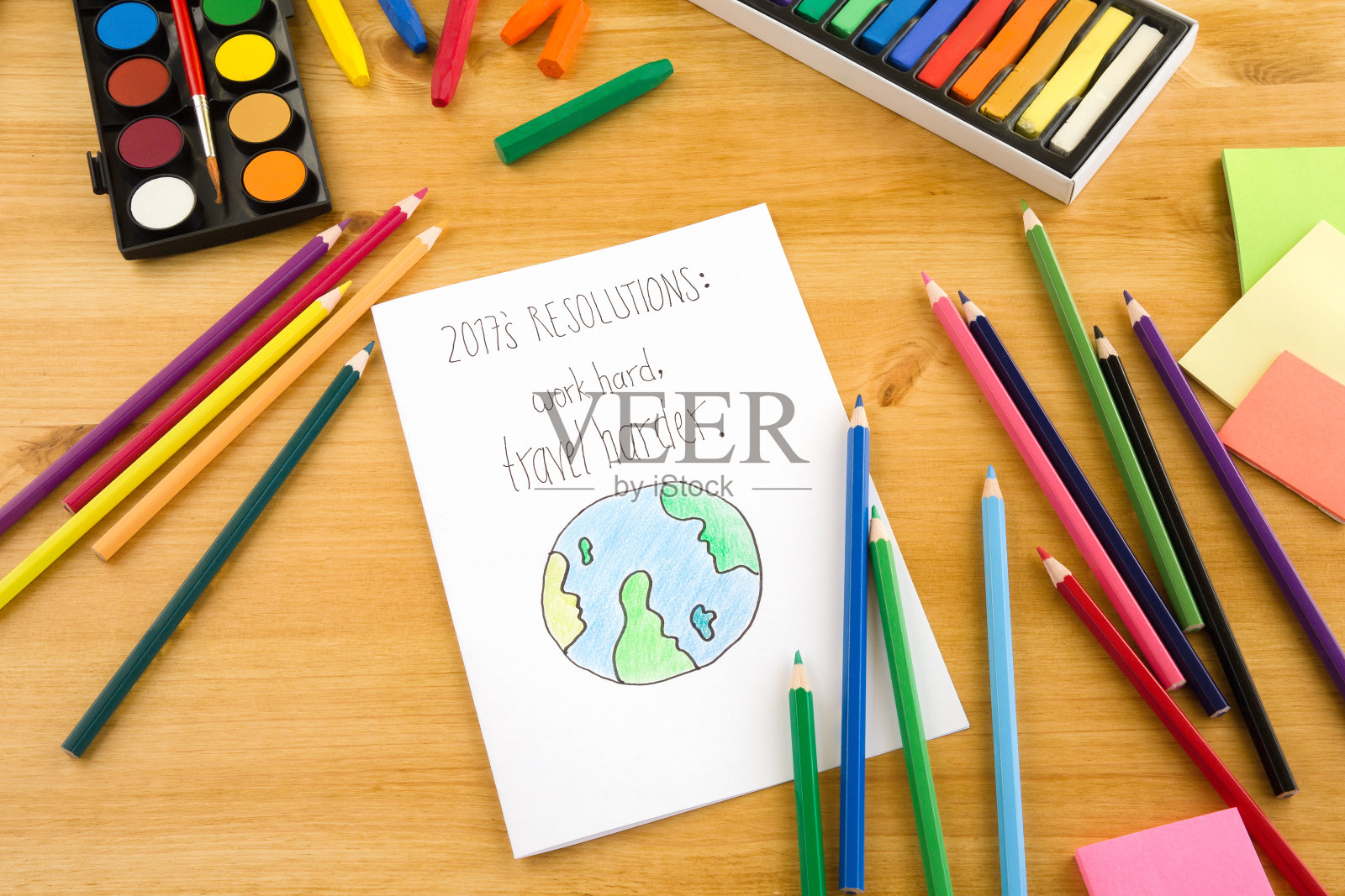 新年的决心在木制的背景上插画图片素材