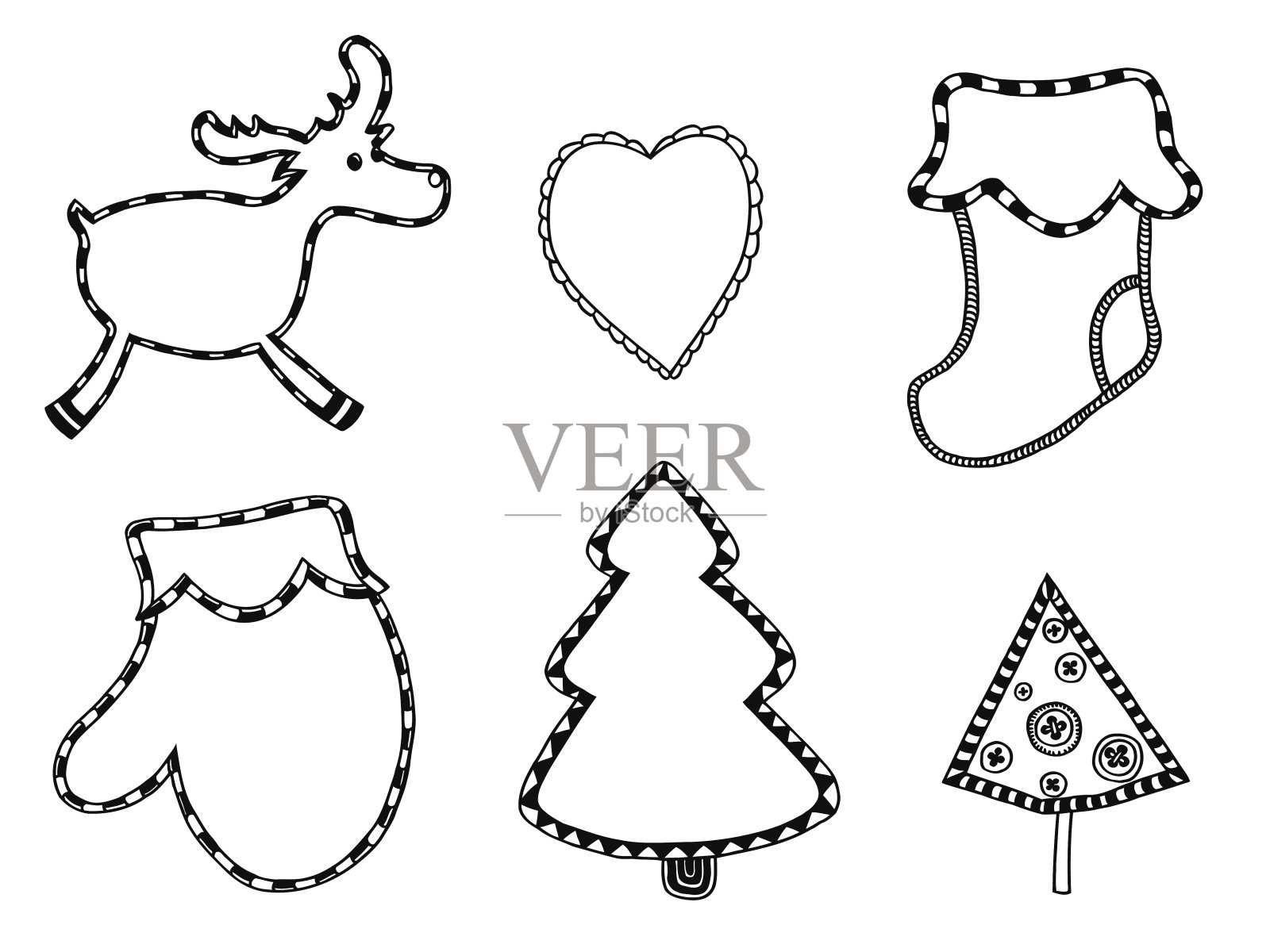 可爱的圣诞贴纸套装插画图片素材