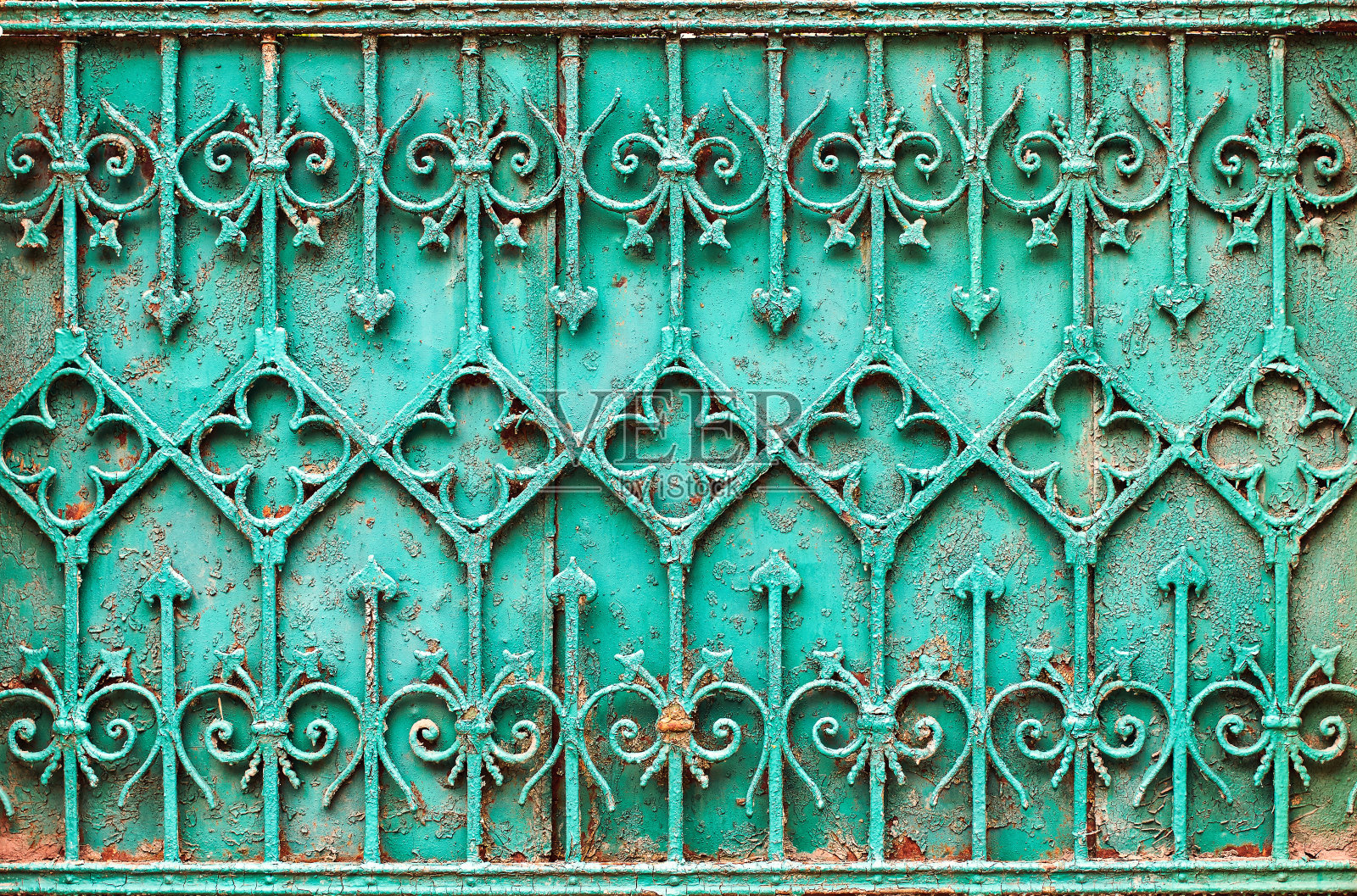 复古绿松石锻铁栅栏照片摄影图片
