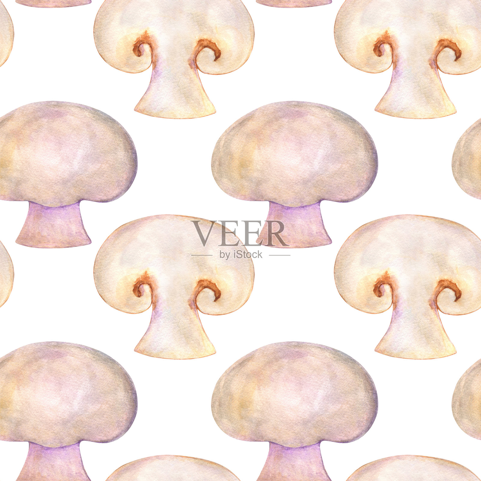 水彩无缝图案与蘑菇香槟插画图片素材