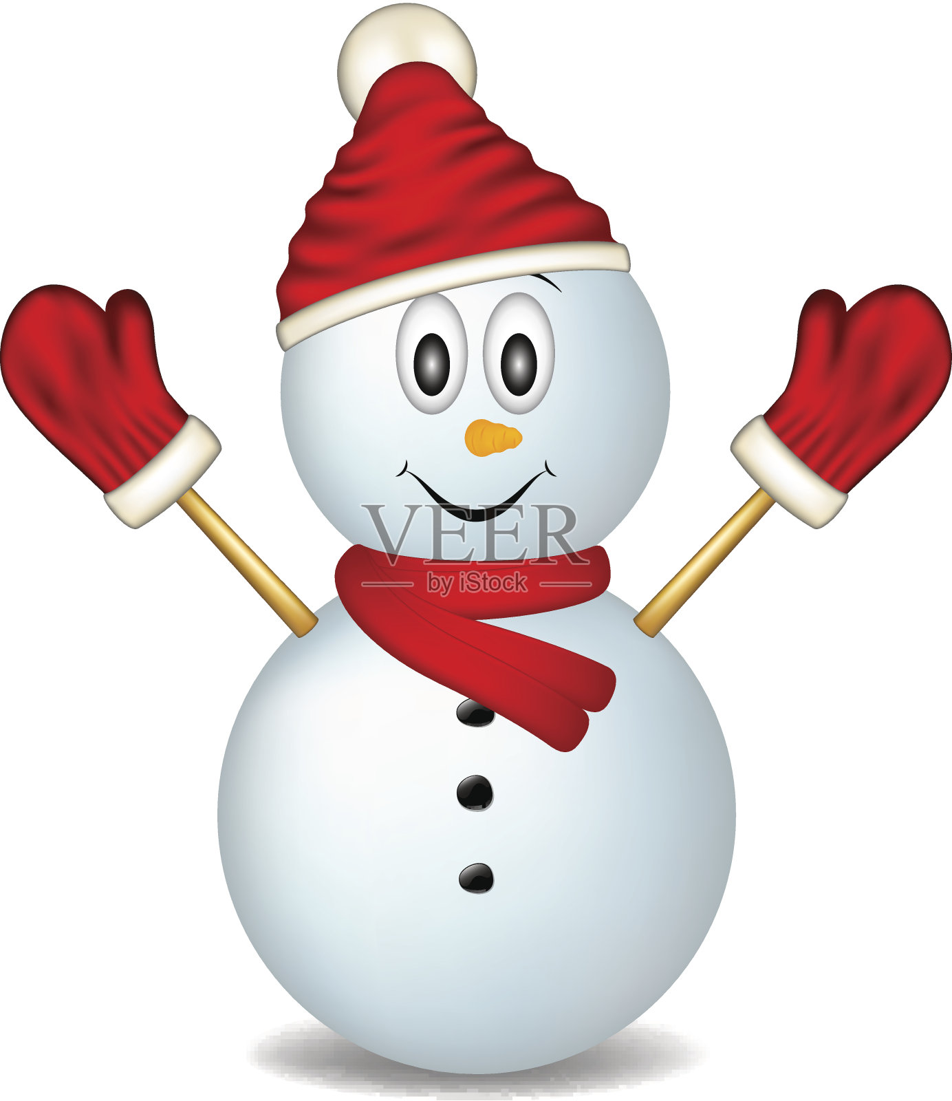 微笑的雪人戴着手套，帽子和围巾设计元素图片