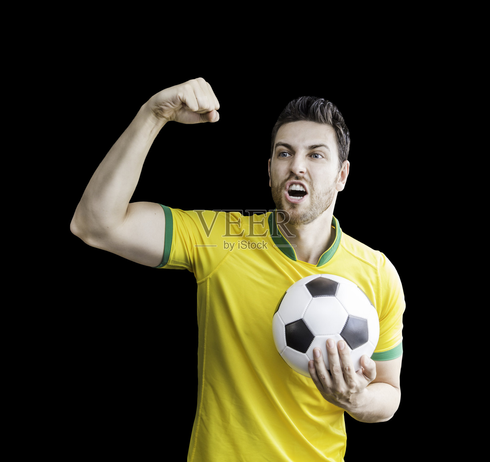 巴西球迷在黑色背景下庆祝照片摄影图片