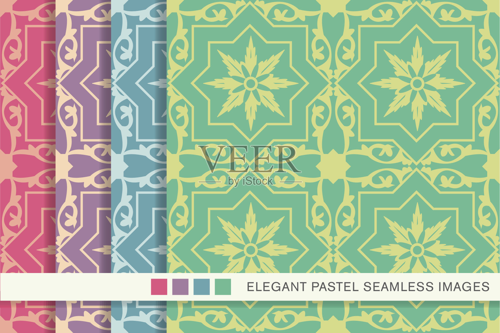 无缝蜡笔背景设置伊斯兰星十字螺旋花插画图片素材