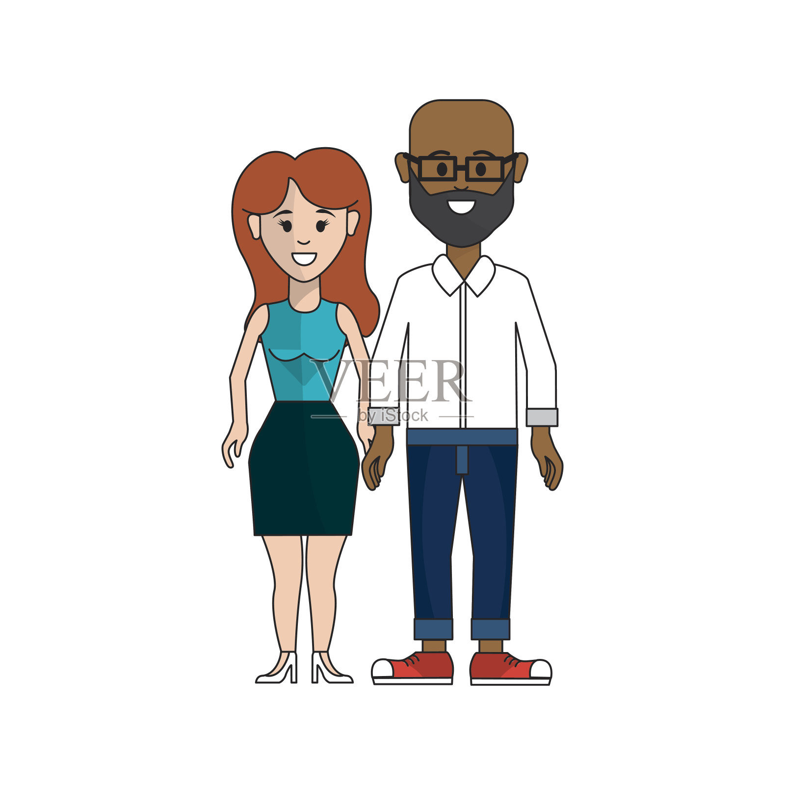 一对夫妇，戴眼镜的男人和长发的女人设计元素图片