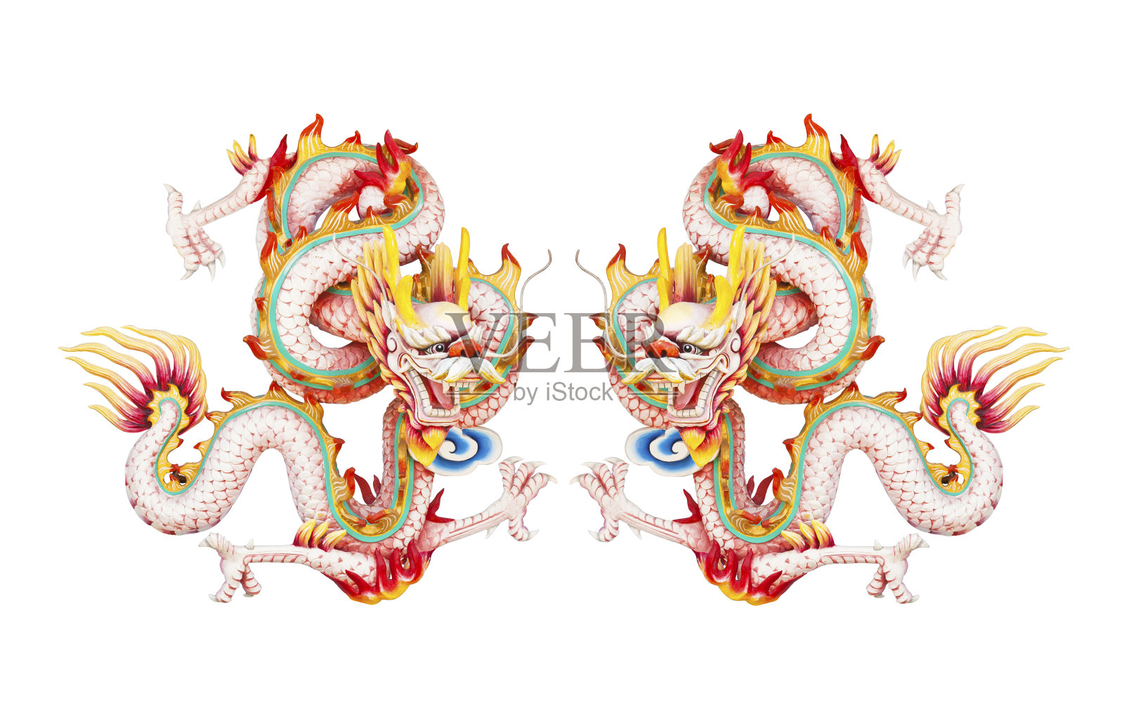 彩色的双粉红龙孤立在白色的背景照片摄影图片