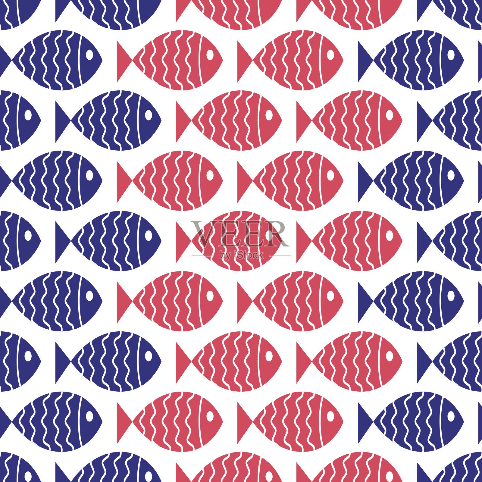 无缝航海模式与鱼。插画图片素材