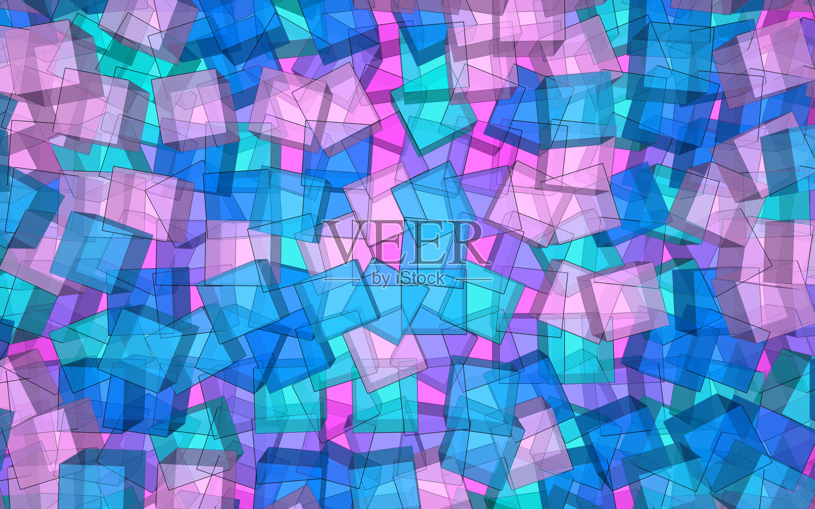 随机交叉的彩色半透明立方体的蓝色阴影。插画图片素材