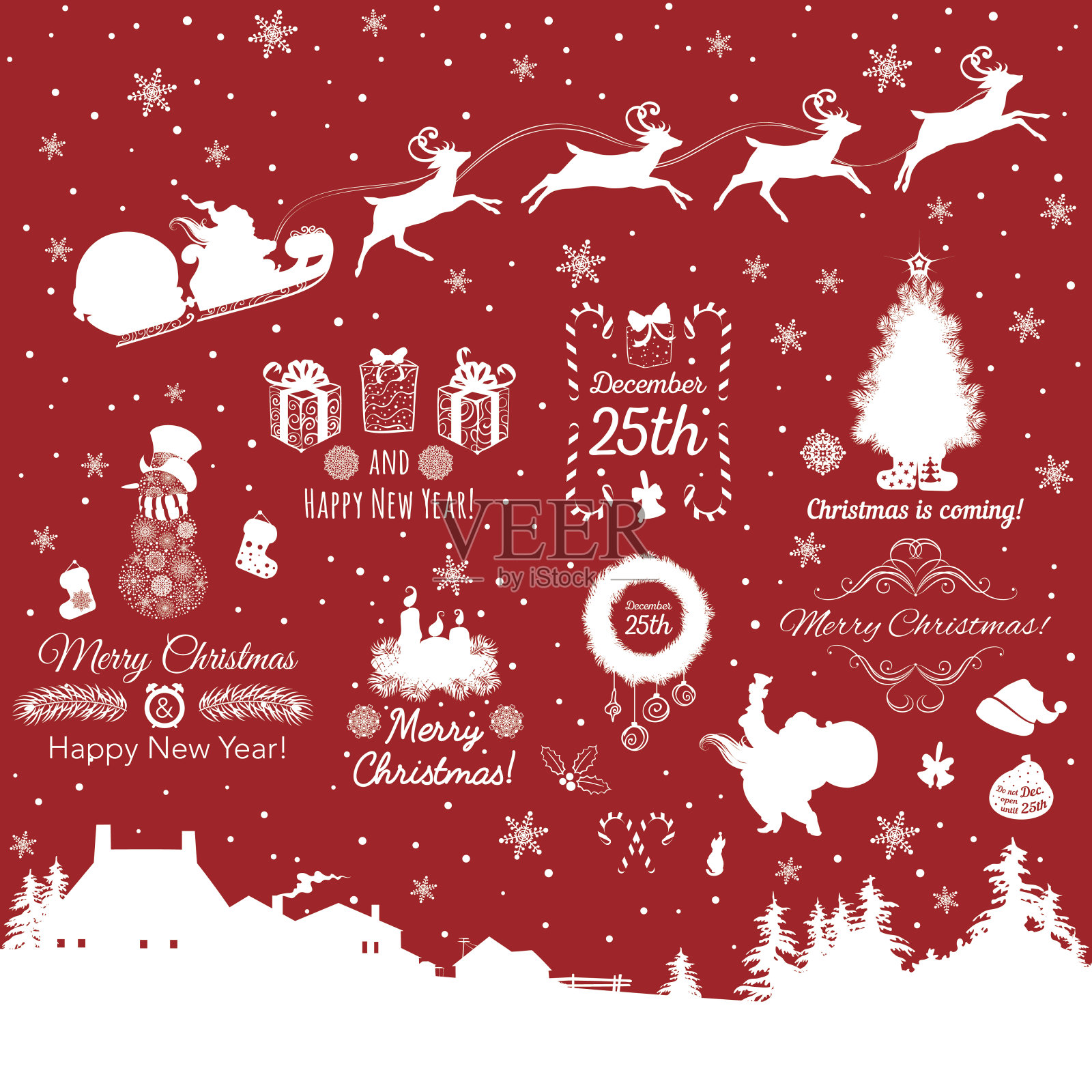 一套圣诞标签。插画图片素材