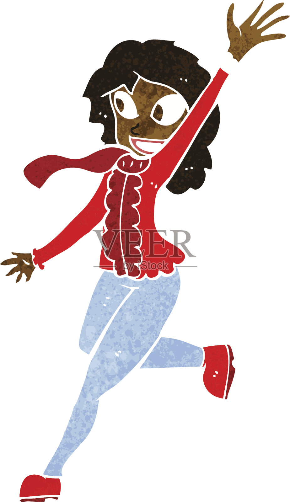 穿着冬季服装挥手的卡通女人设计元素图片