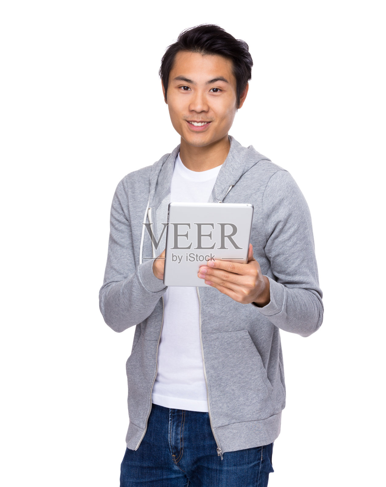 男人用平板电脑照片摄影图片