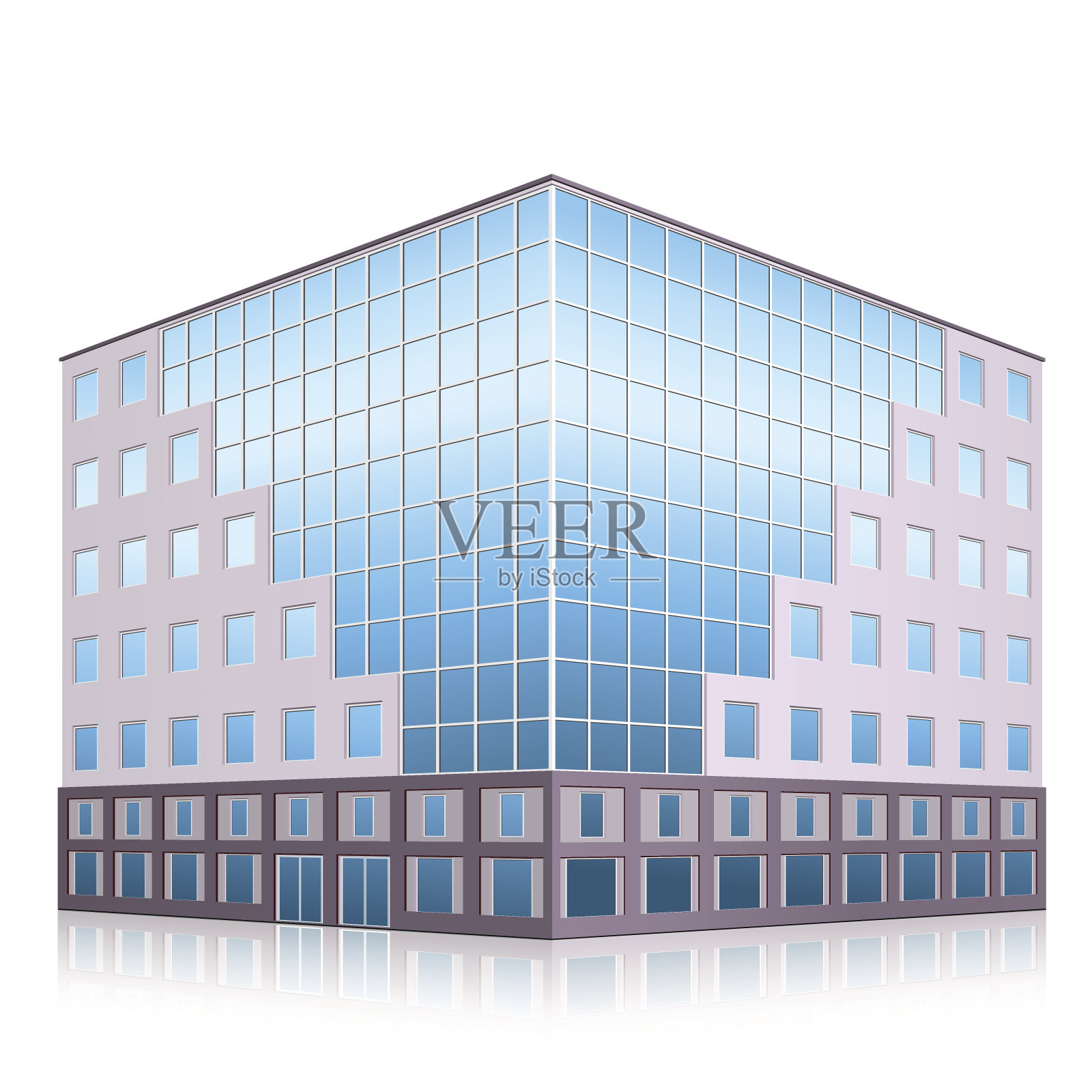 办公楼带有入口和倒影插画图片素材