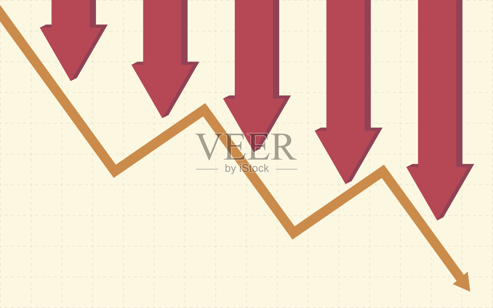 黄色平面图标设计中的向下箭头插画图片素材