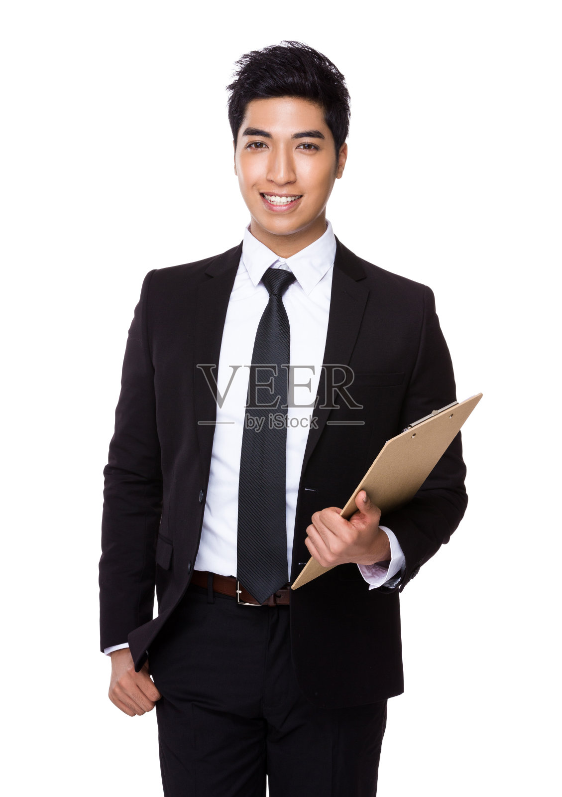 拿着写字板的男商人照片摄影图片