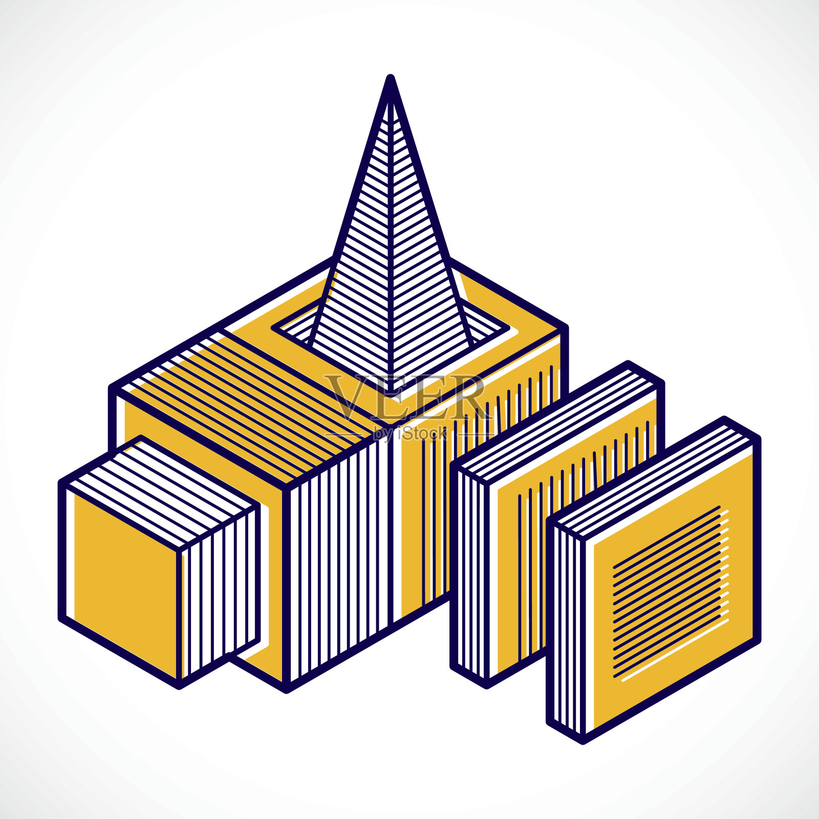 三维抽象等距构造，矢量多边形形状。插画图片素材