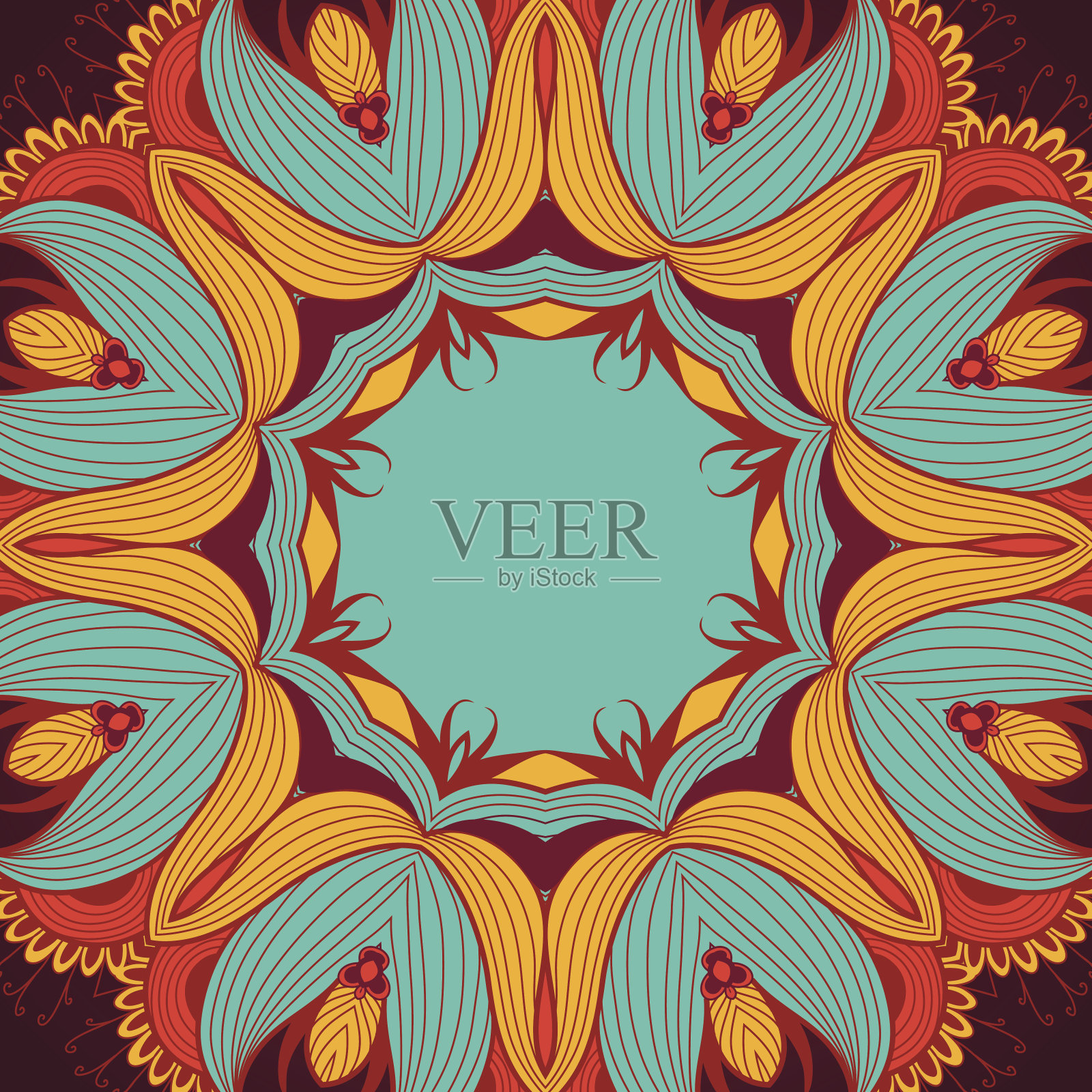 背景从圆形蕾丝图案与自然元素。插画图片素材