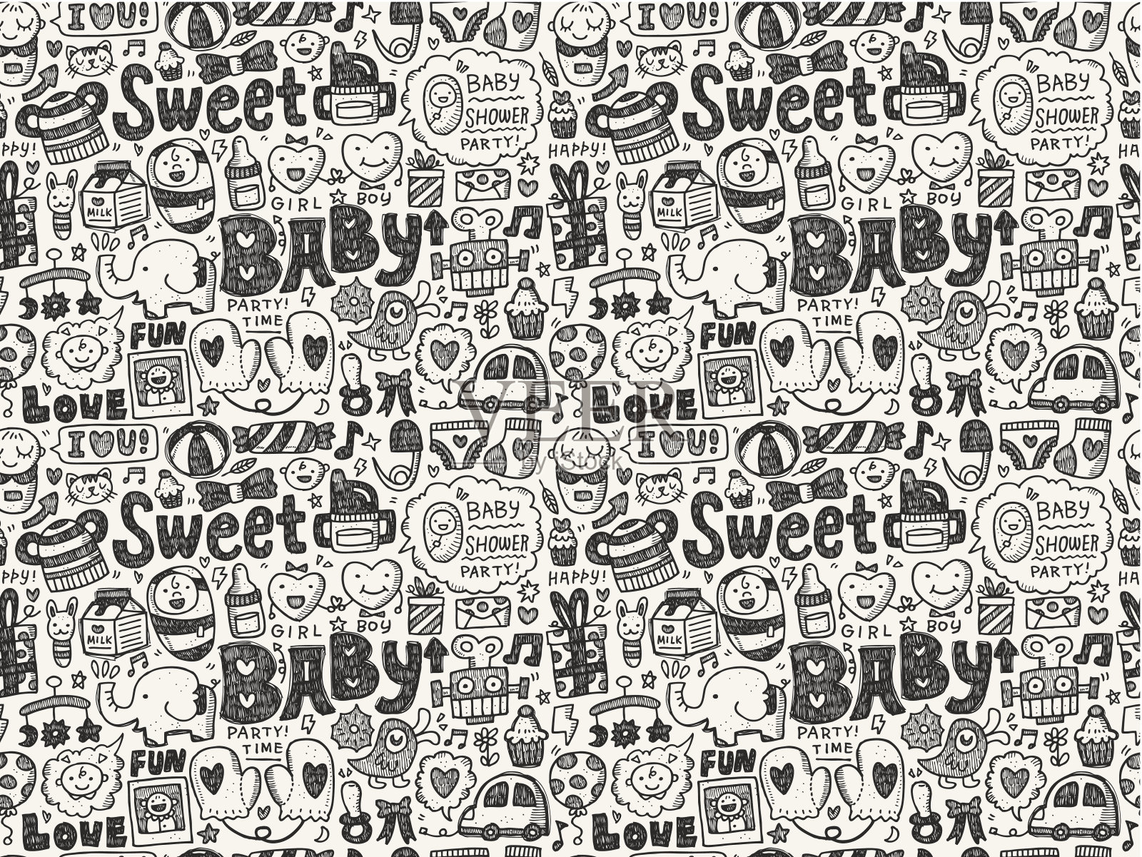 无缝涂鸦婴儿图案插画图片素材
