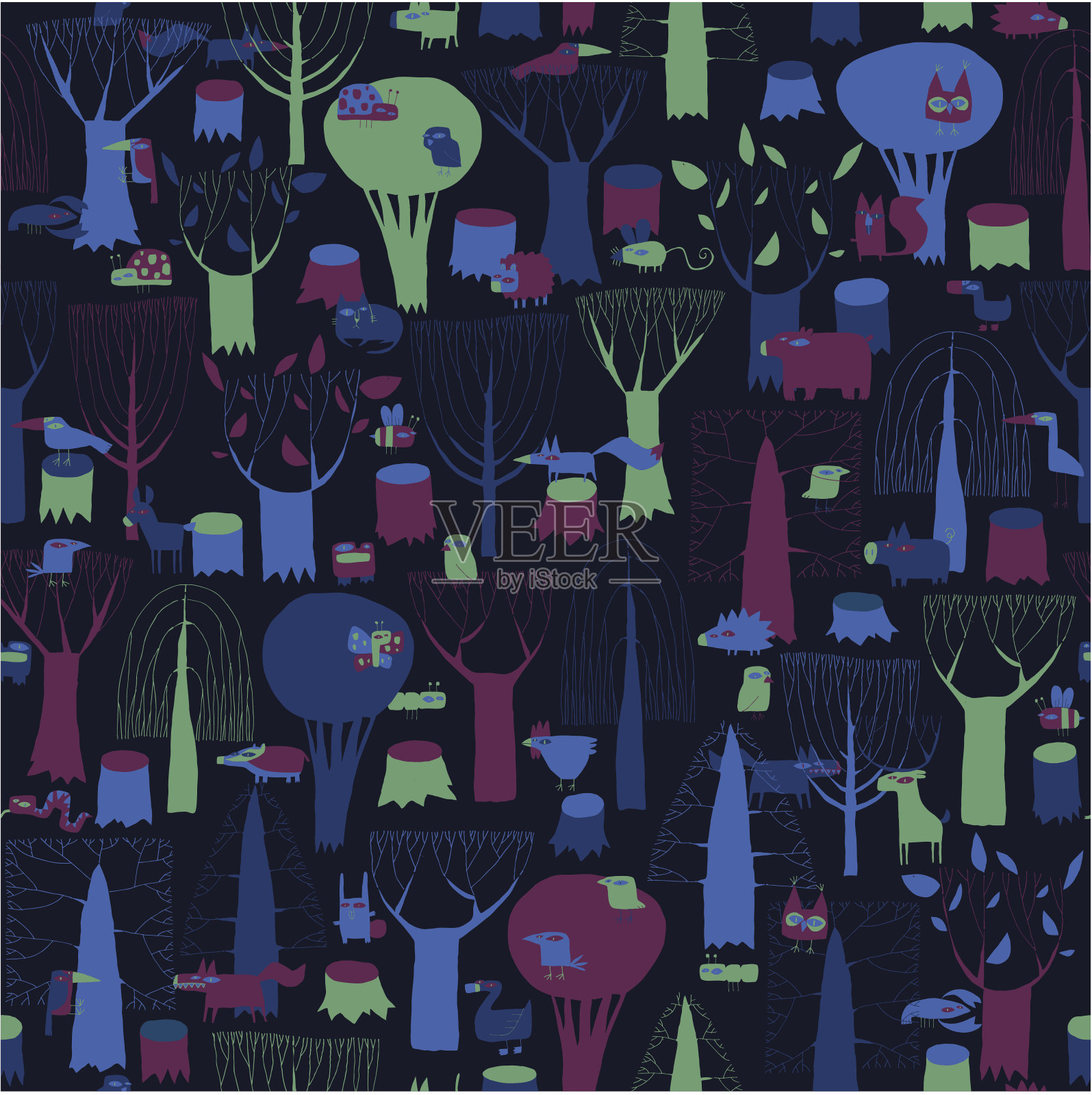 木兽织锦无缝图案在深色插画图片素材