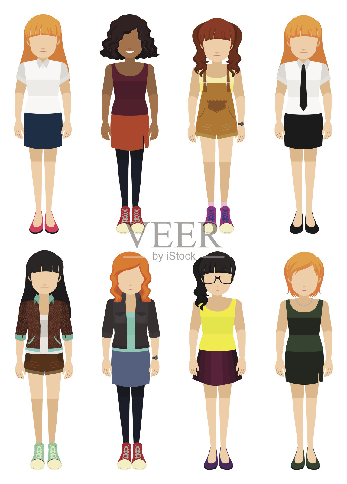 八个不知名的女士们插画图片素材