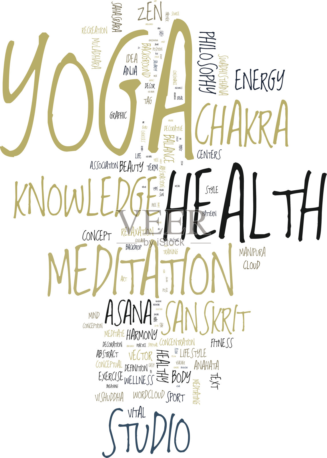 瑜伽。文字拼贴在白色背景上。插画图片素材