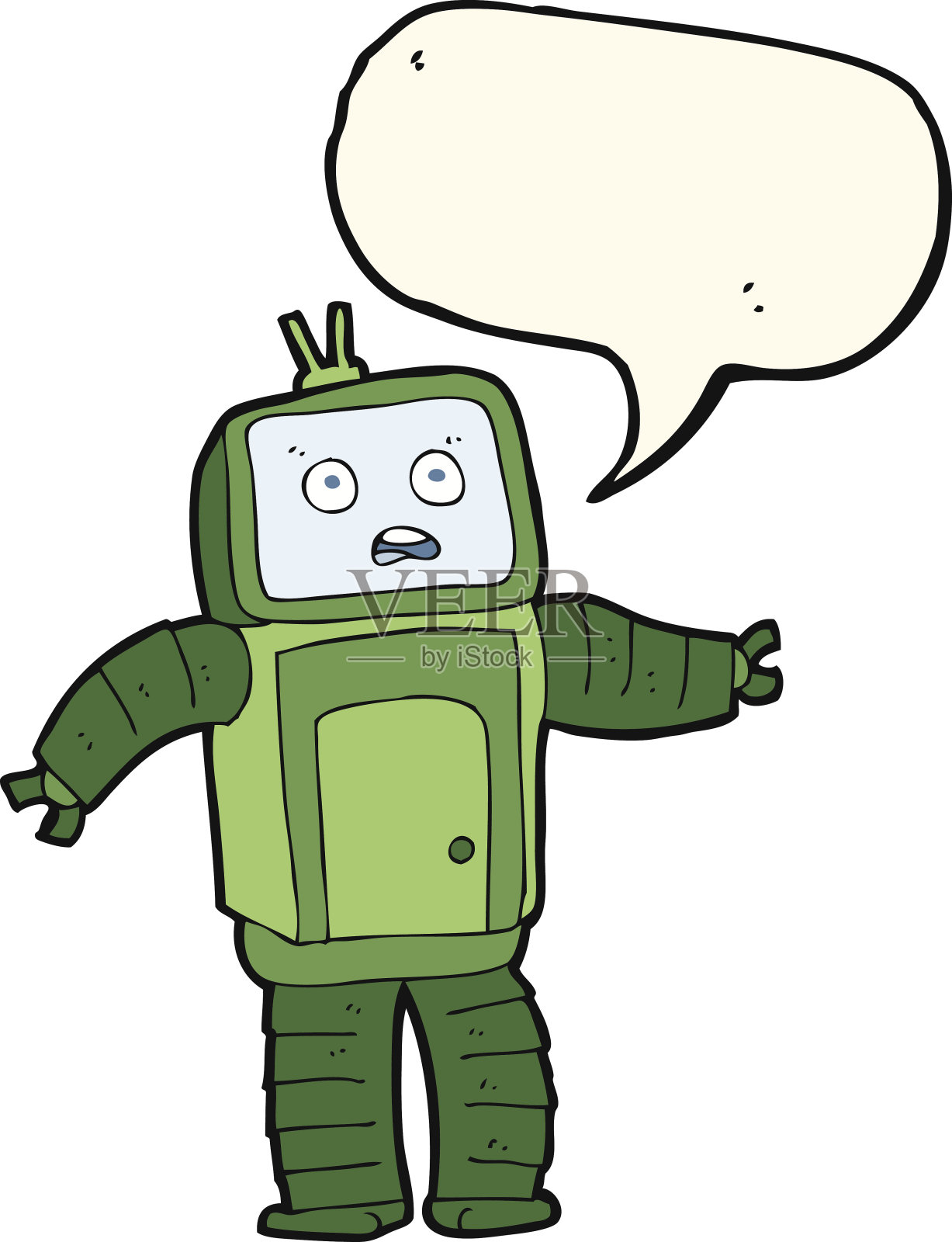 卡通搞笑机器人与语音泡泡设计元素图片