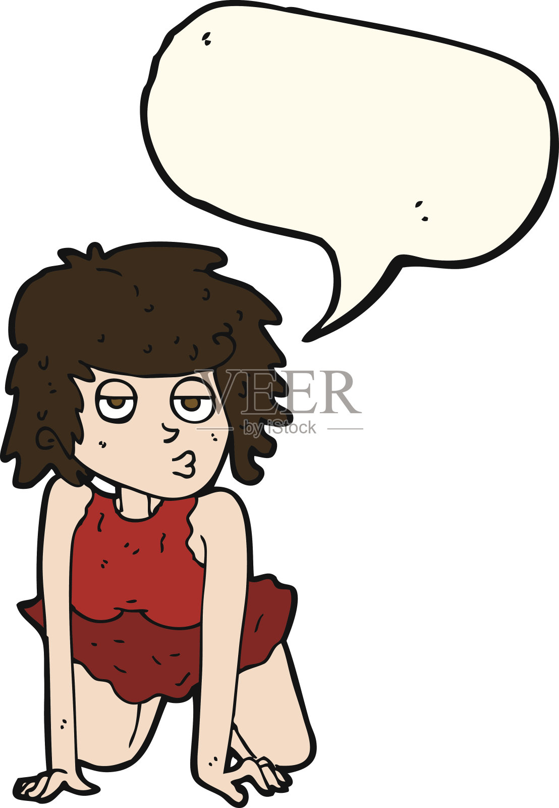 卡通女子做海报姿势与讲话泡泡设计元素图片