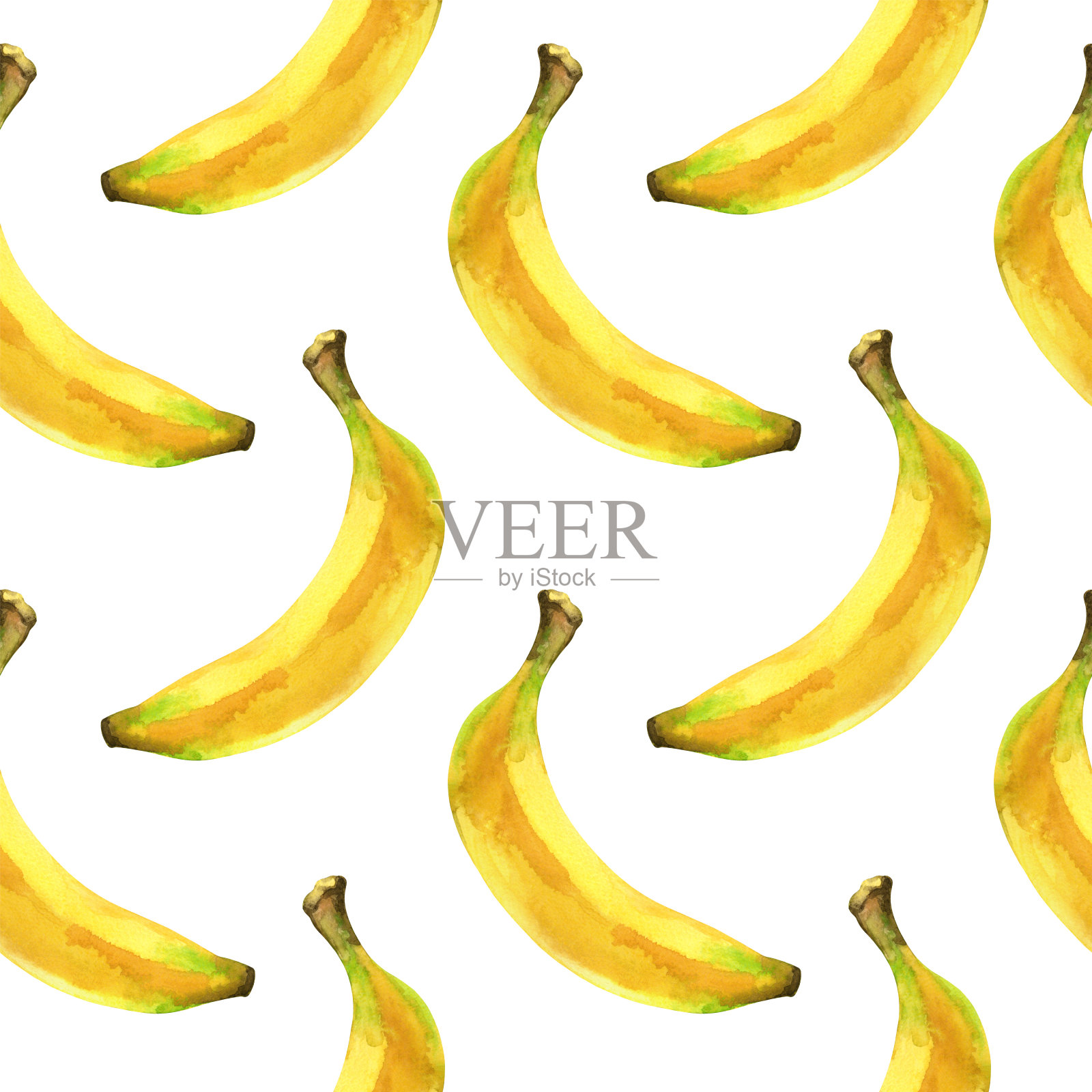 水彩无缝模式与香蕉在白色的背景插画图片素材