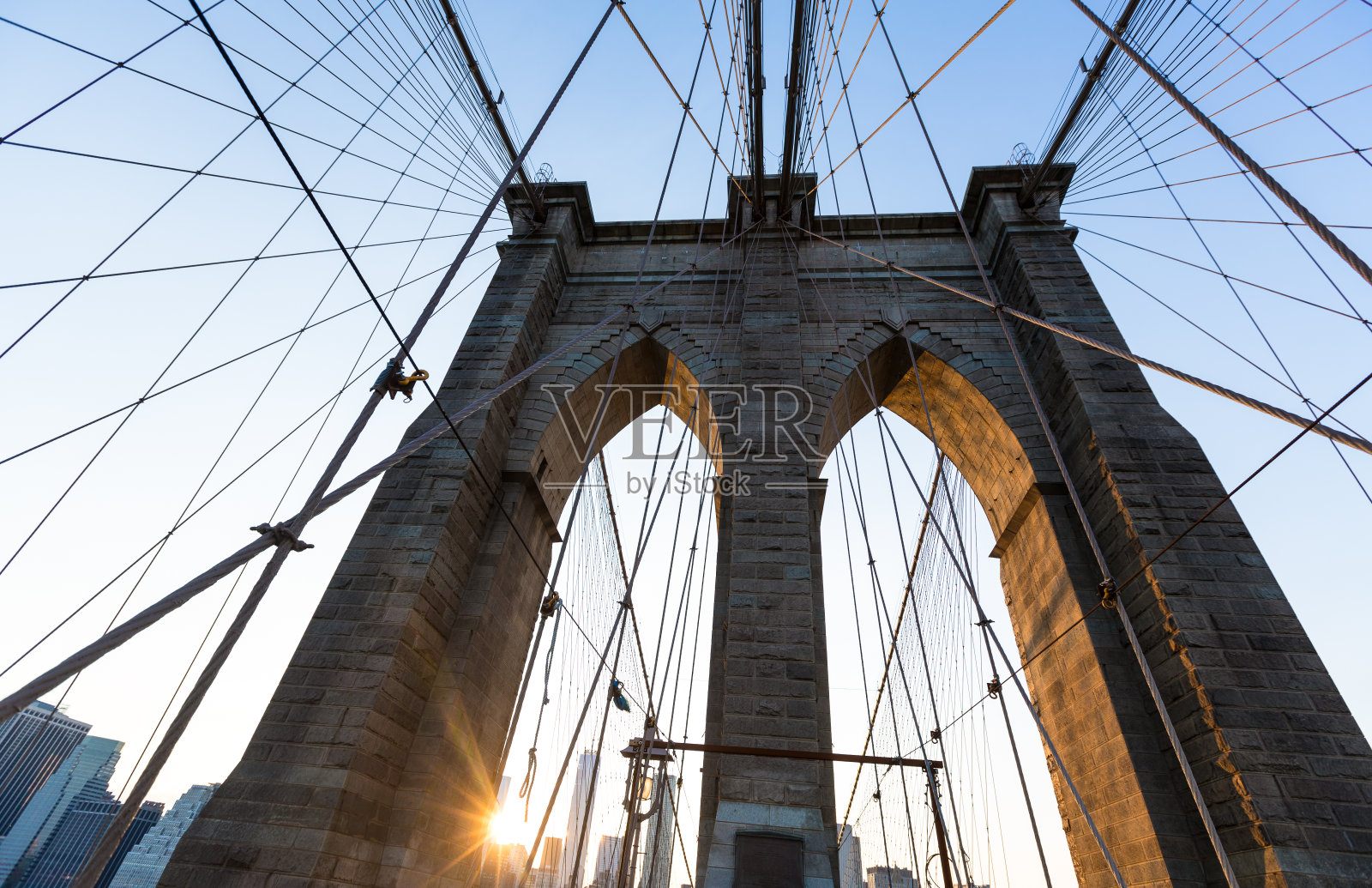 布鲁克林大桥日落与曼哈顿天际线美国照片摄影图片