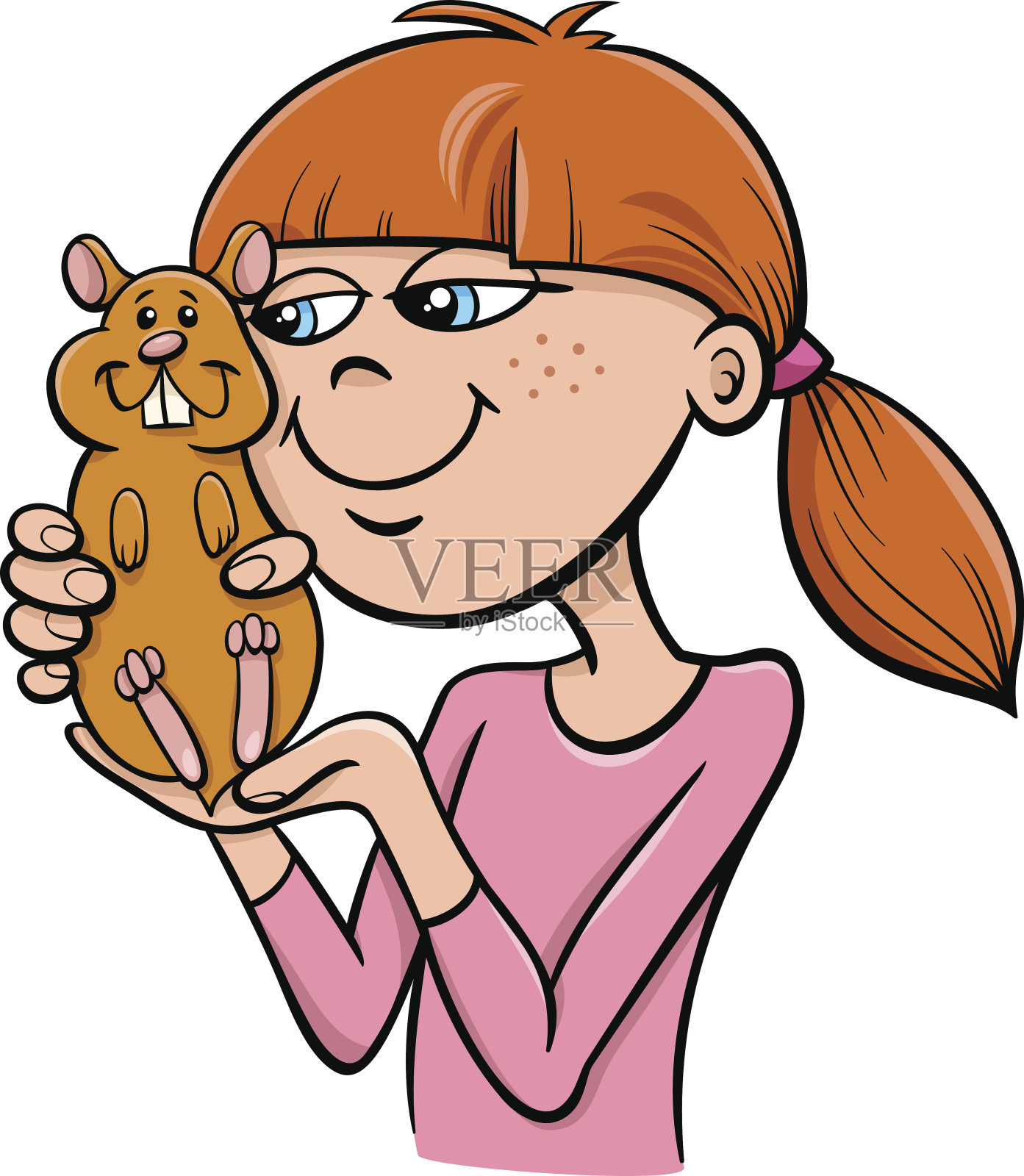 女孩与仓鼠卡通设计元素图片