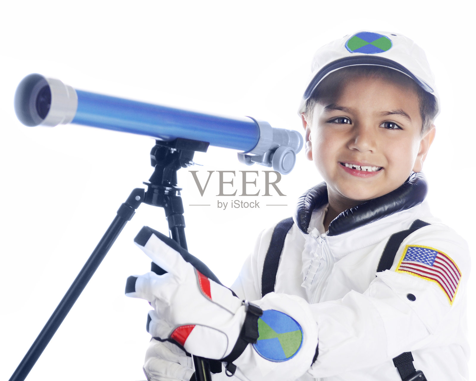 年轻宇航员使用望远镜照片摄影图片