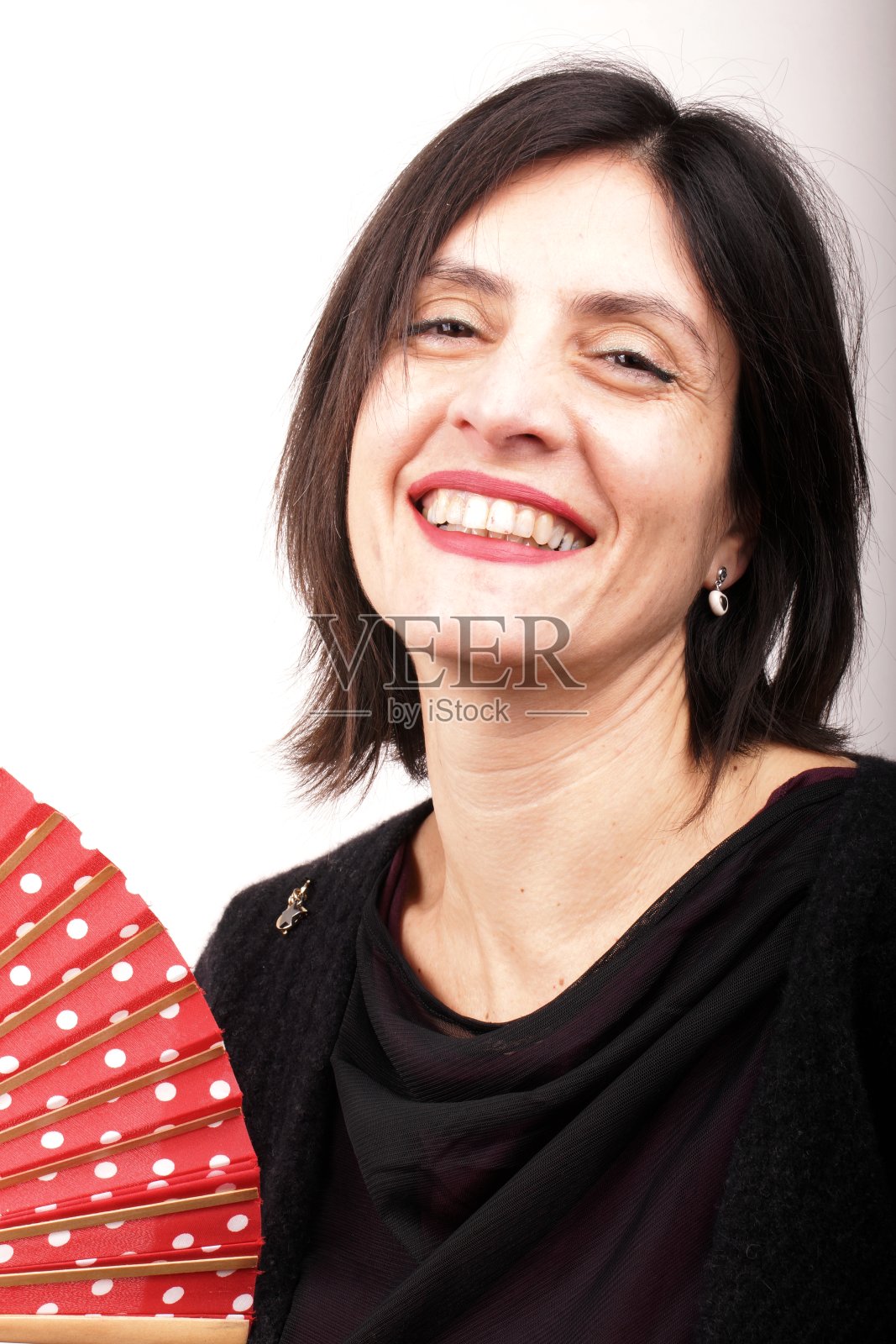 拿红扇的女人照片摄影图片