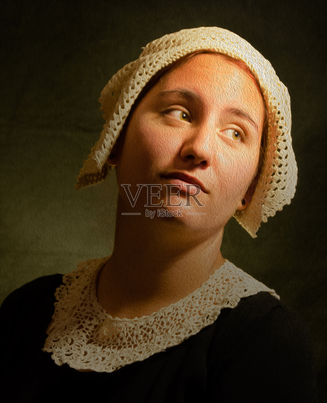 戏剧性的灯光风格的女孩肖像。照片摄影图片