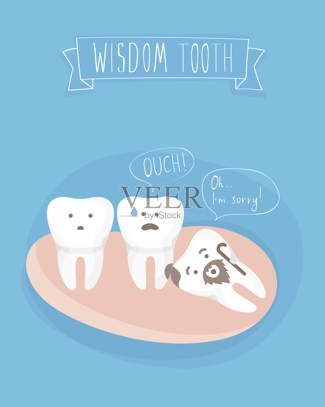 关于智齿的漫画，矢量插画图片素材